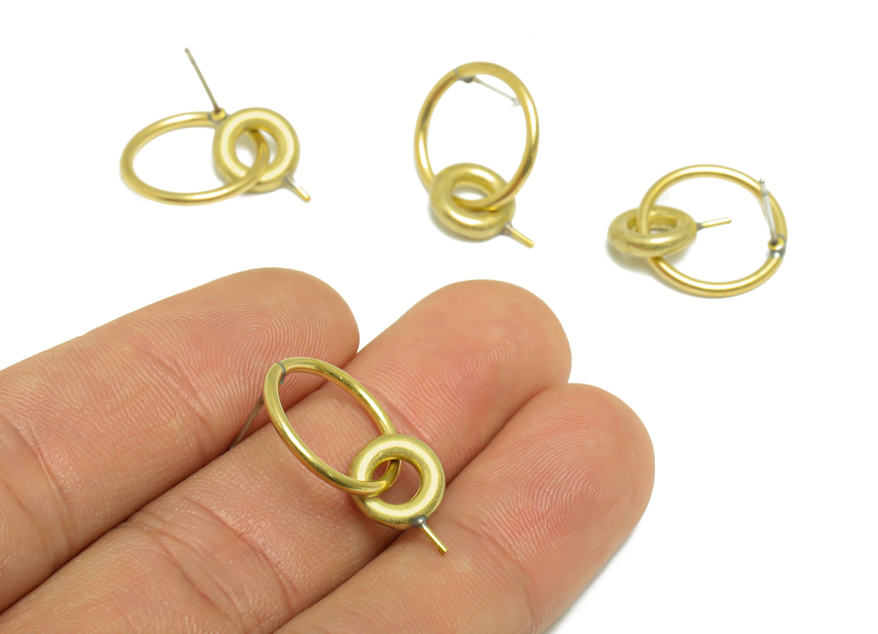 Round Dangle Earring Stud - Raw Brass Circle Earring Post - Brass Geometry Earring Post - Brass Post for Pearl - 24.9x15.86x1.49mm - PP9975 - DOMEDBAZAAR