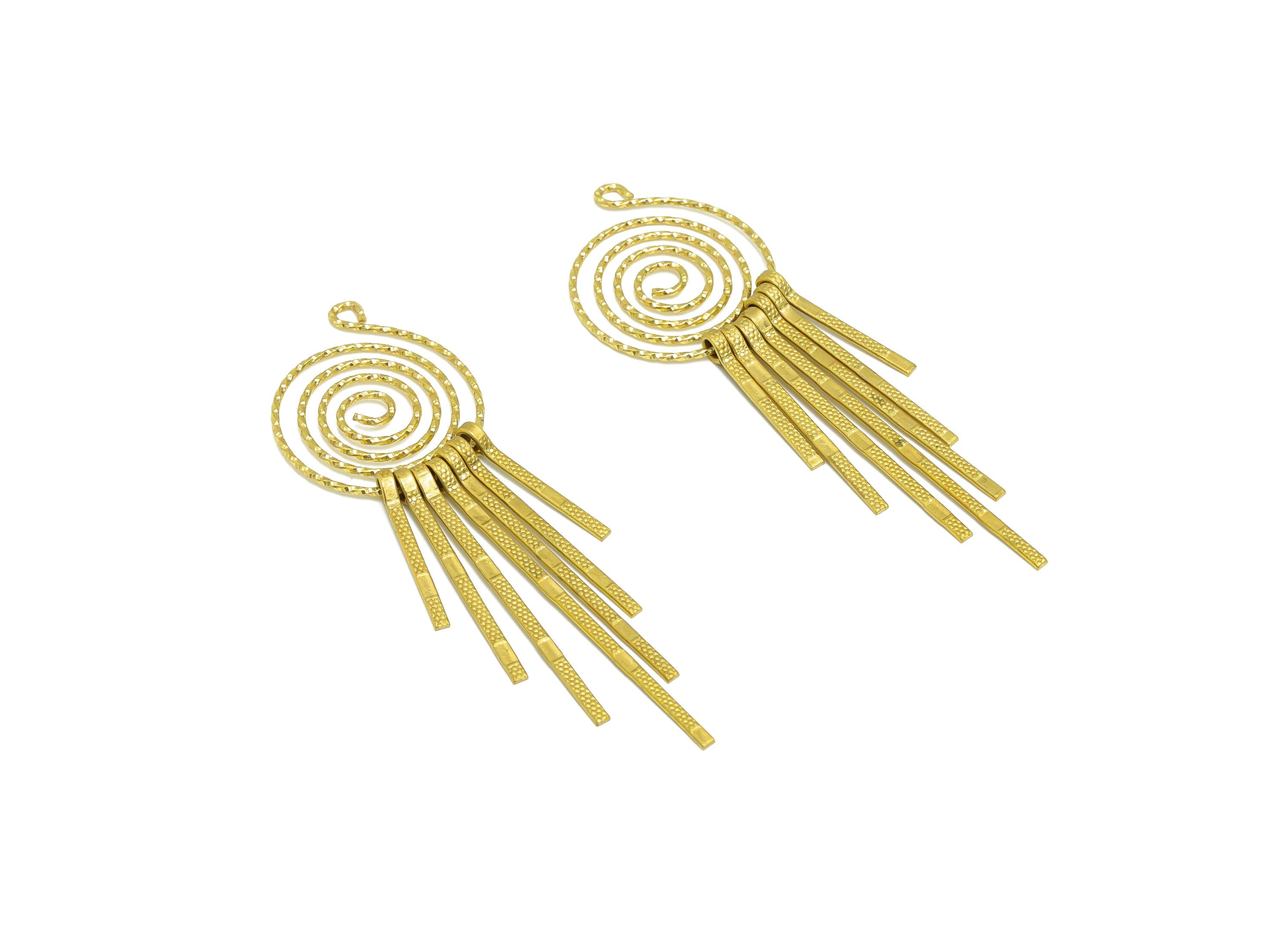 Snail Wire Tassel Earring Charm - Brass Round Wire Earring Charm - Hammered Wire Earring Tassel - Dangle Tassel Charm - 79.3x28x4mm -PP9985 - DOMEDBAZAAR