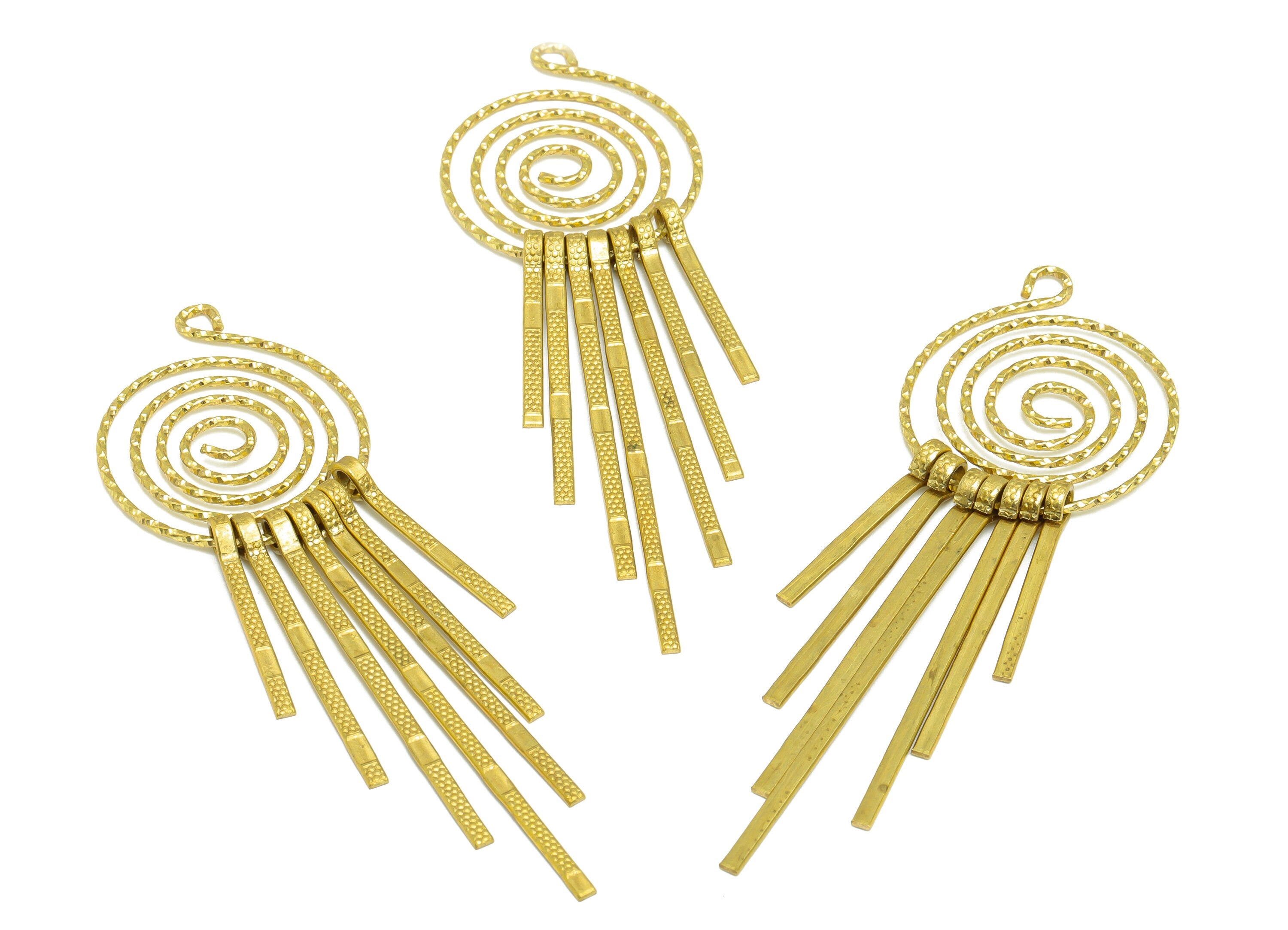 Snail Wire Tassel Earring Charm - Brass Round Wire Earring Charm - Hammered Wire Earring Tassel - Dangle Tassel Charm - 79.3x28x4mm -PP9985 - DOMEDBAZAAR