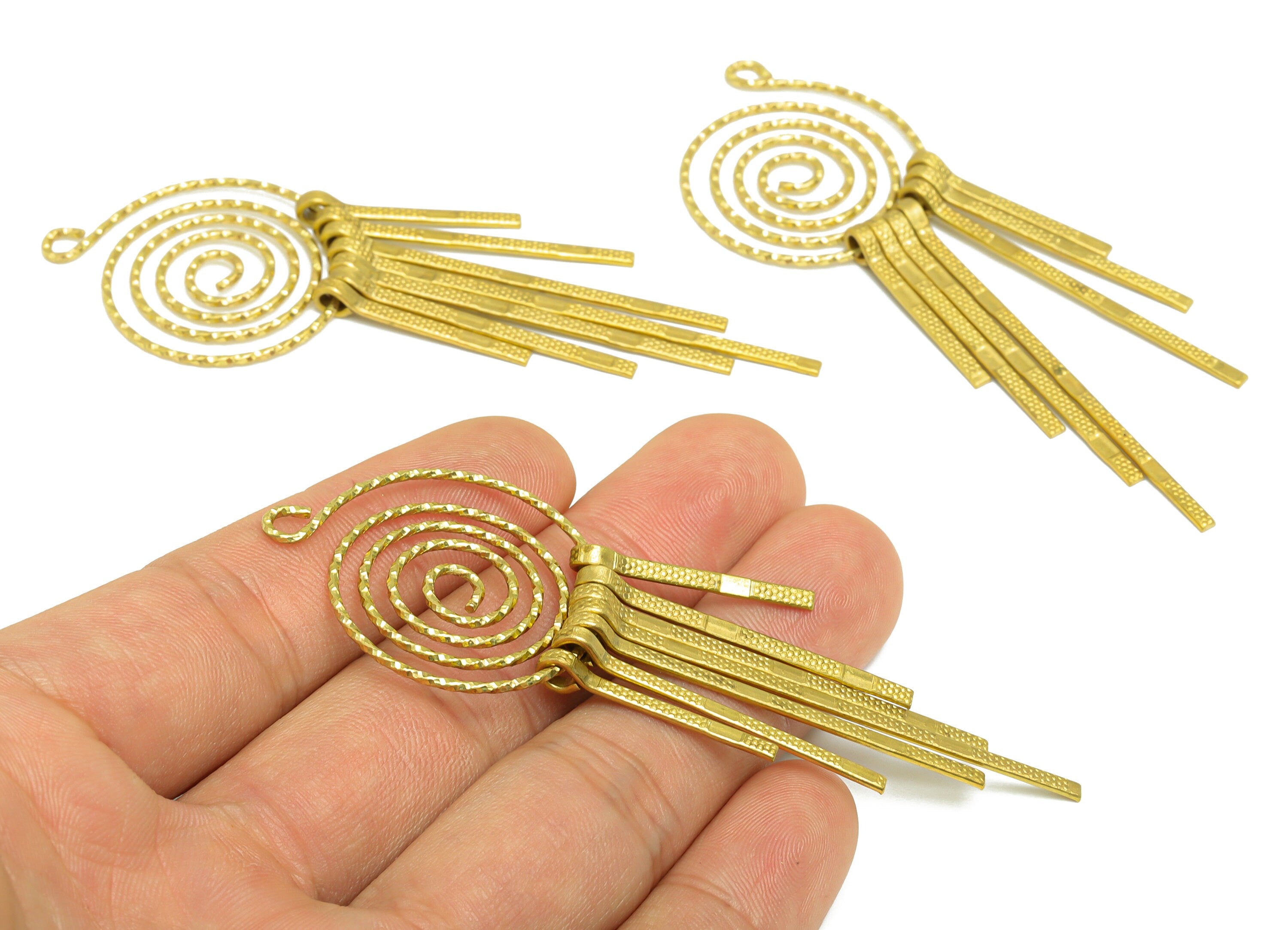 Snail Wire Tassel Earring Charm - Brass Round Wire Earring Charm - Hammered Wire Earring Tassel - Dangle Tassel Charm - 79.3x28x4mm -PP9985 - DOMEDBAZAAR