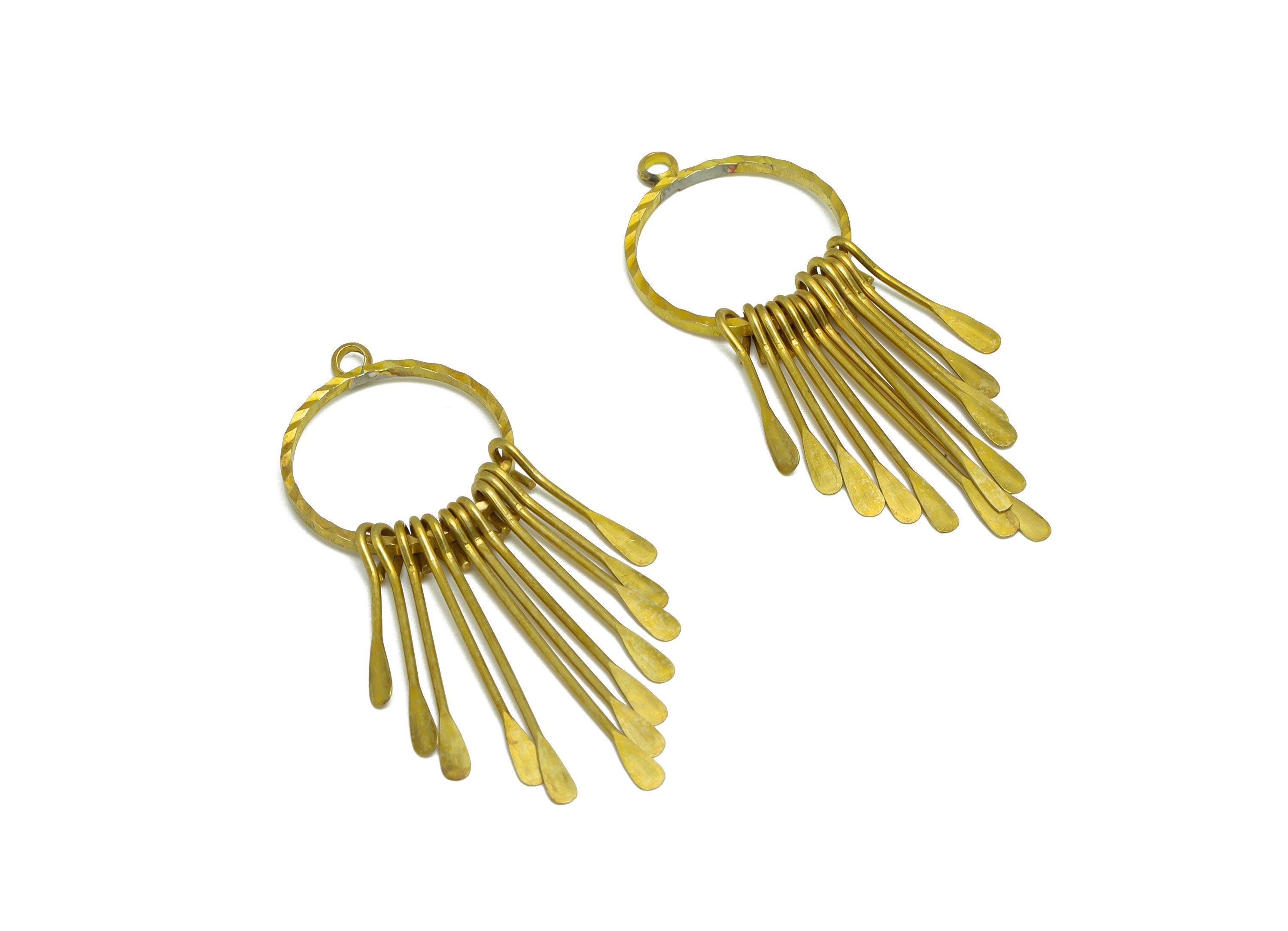 Brass Wire Tassel Earring Charm - Brass Textured Wire Earring Charm - Hammered Wire Earring Tassel - Dangle Tassel Charm - 43x15x1mm -PP9918 - DOMEDBAZAAR