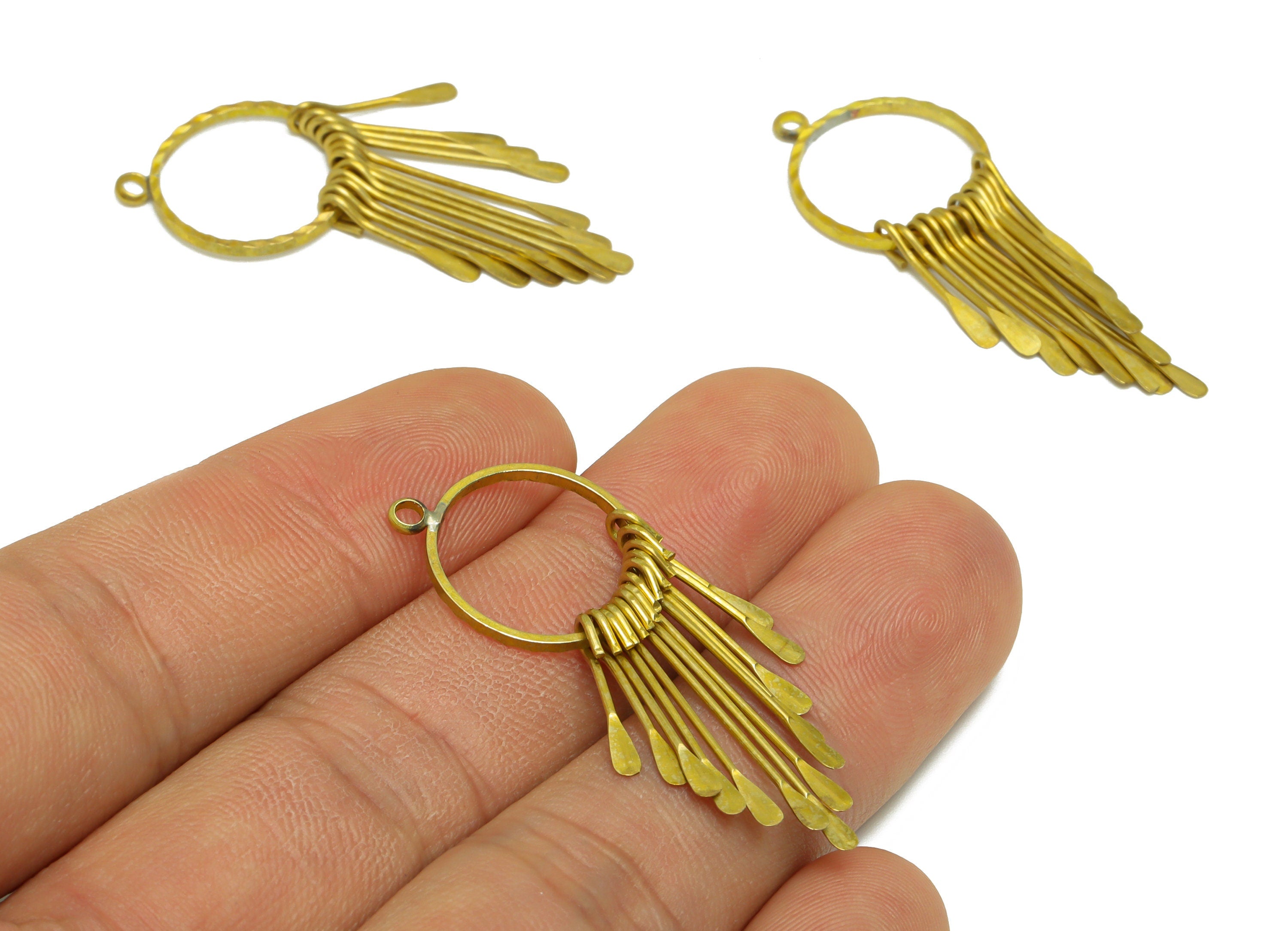 Brass Wire Tassel Earring Charm - Brass Textured Wire Earring Charm - Hammered Wire Earring Tassel - Dangle Tassel Charm - 43x15x1mm -PP9918 - DOMEDBAZAAR