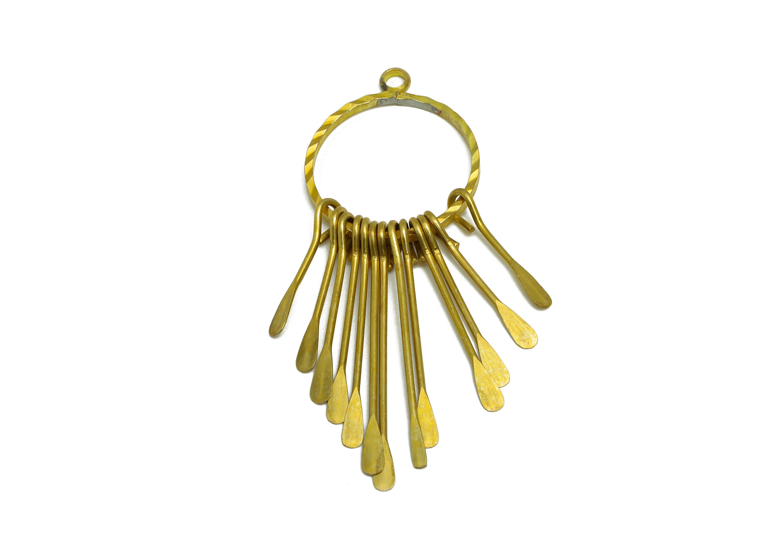 Brass Wire Tassel Earring Charm - Brass Textured Wire Earring Charm - Hammered Wire Earring Tassel - Dangle Tassel Charm - 43x15x1mm -PP9918 - DOMEDBAZAAR
