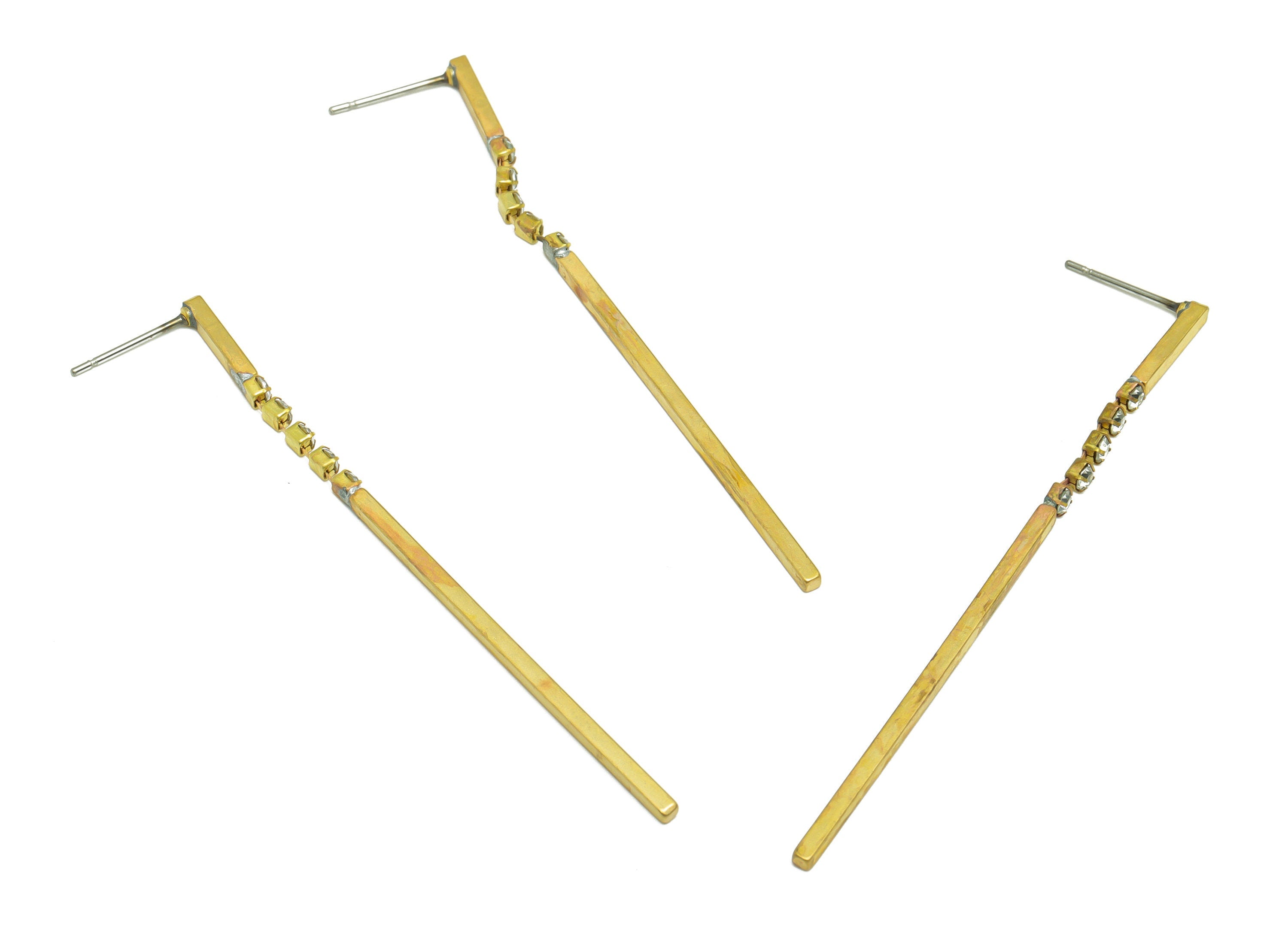 Brass CZ Dangle Earring Stud - Raw Brass Stick Earring Post - Brass Cubic Zircon Earring Post - CZ Bar Wire Post - 63.5x2.07x1.56mm - PP9945 - DOMEDBAZAAR