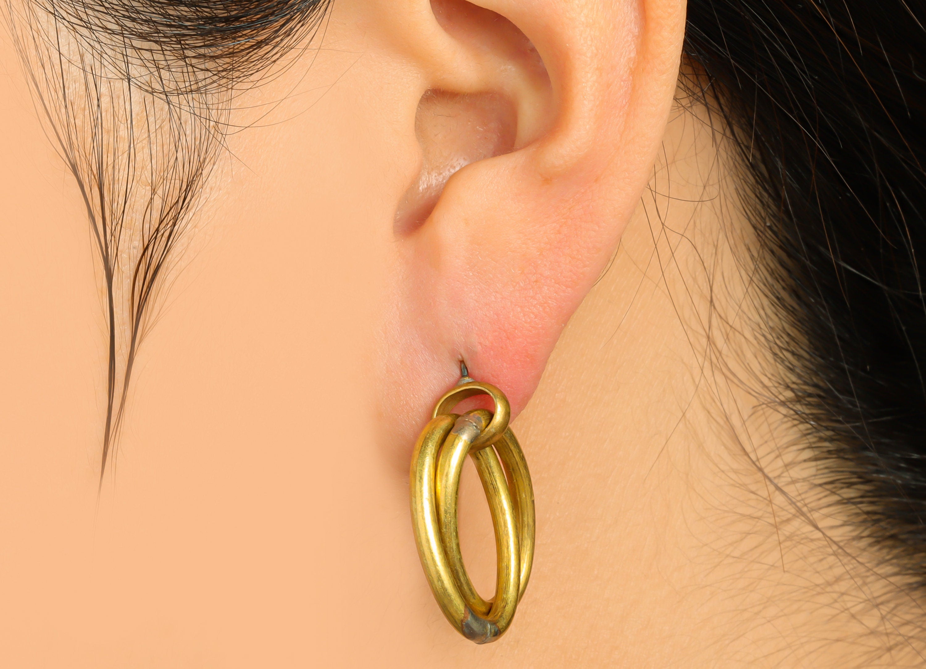 Brass Dangle Earring Stud - Raw Brass Interlock Oval Earring Post - Brass Oval Wire Earring Post - Geometric Earring Post - 27x16x2mm-PP9955 - DOMEDBAZAAR