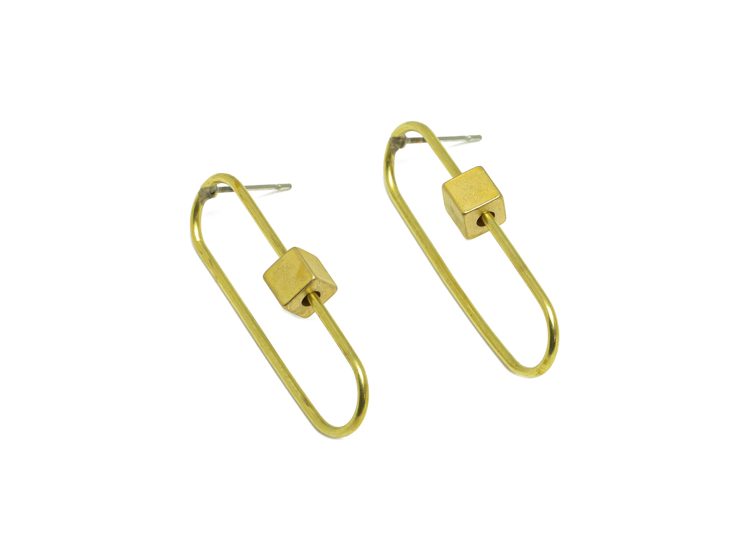 Brass Oval Rectangle Earring Stud - Raw Brass Cube Earring Post - Brass Wire Earring Post - Geometric Earring Post - 36.7x10x1.24mm - PP9937 - DOMEDBAZAAR