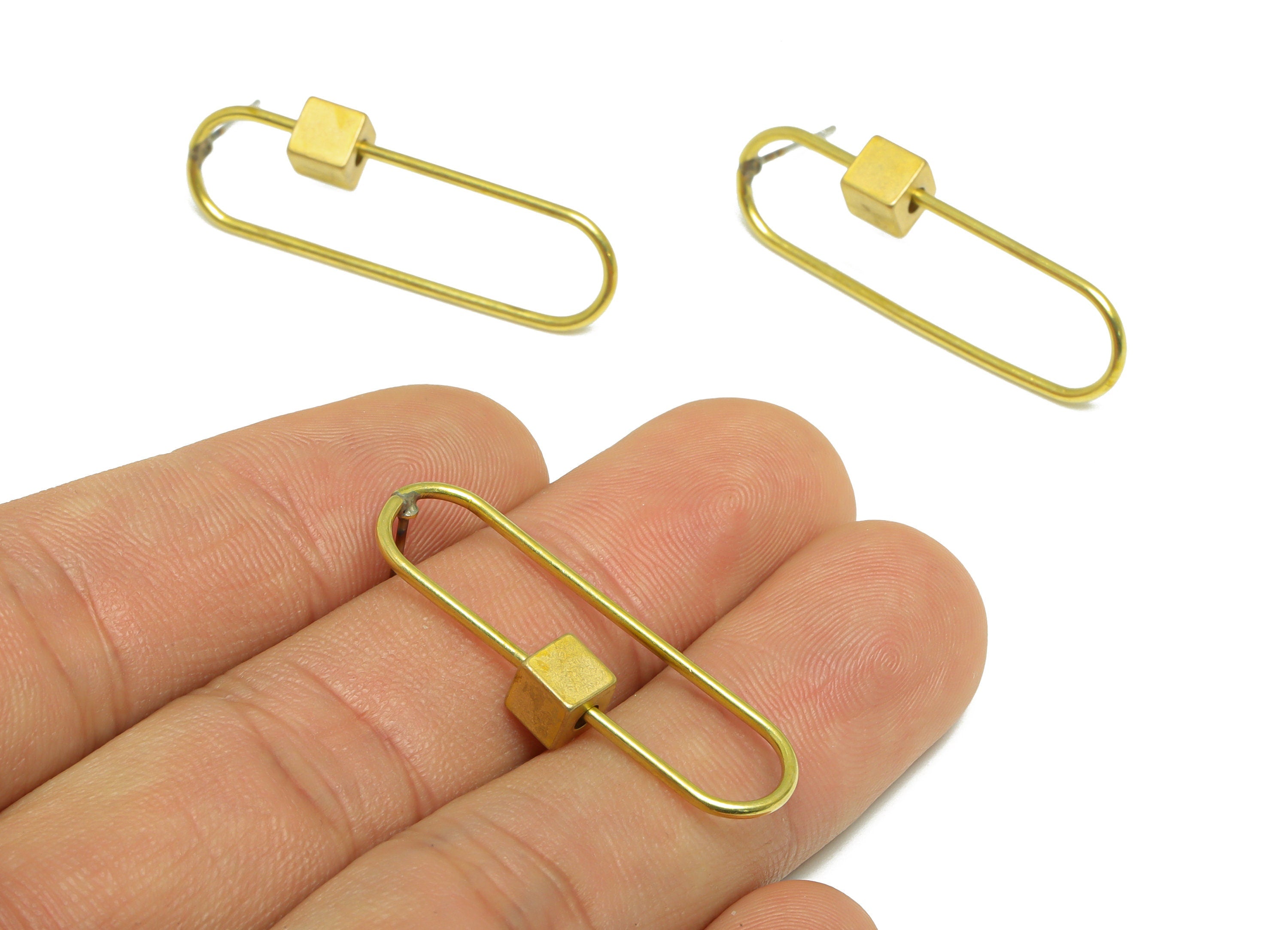 Brass Oval Rectangle Earring Stud - Raw Brass Cube Earring Post - Brass Wire Earring Post - Geometric Earring Post - 36.7x10x1.24mm - PP9937 - DOMEDBAZAAR
