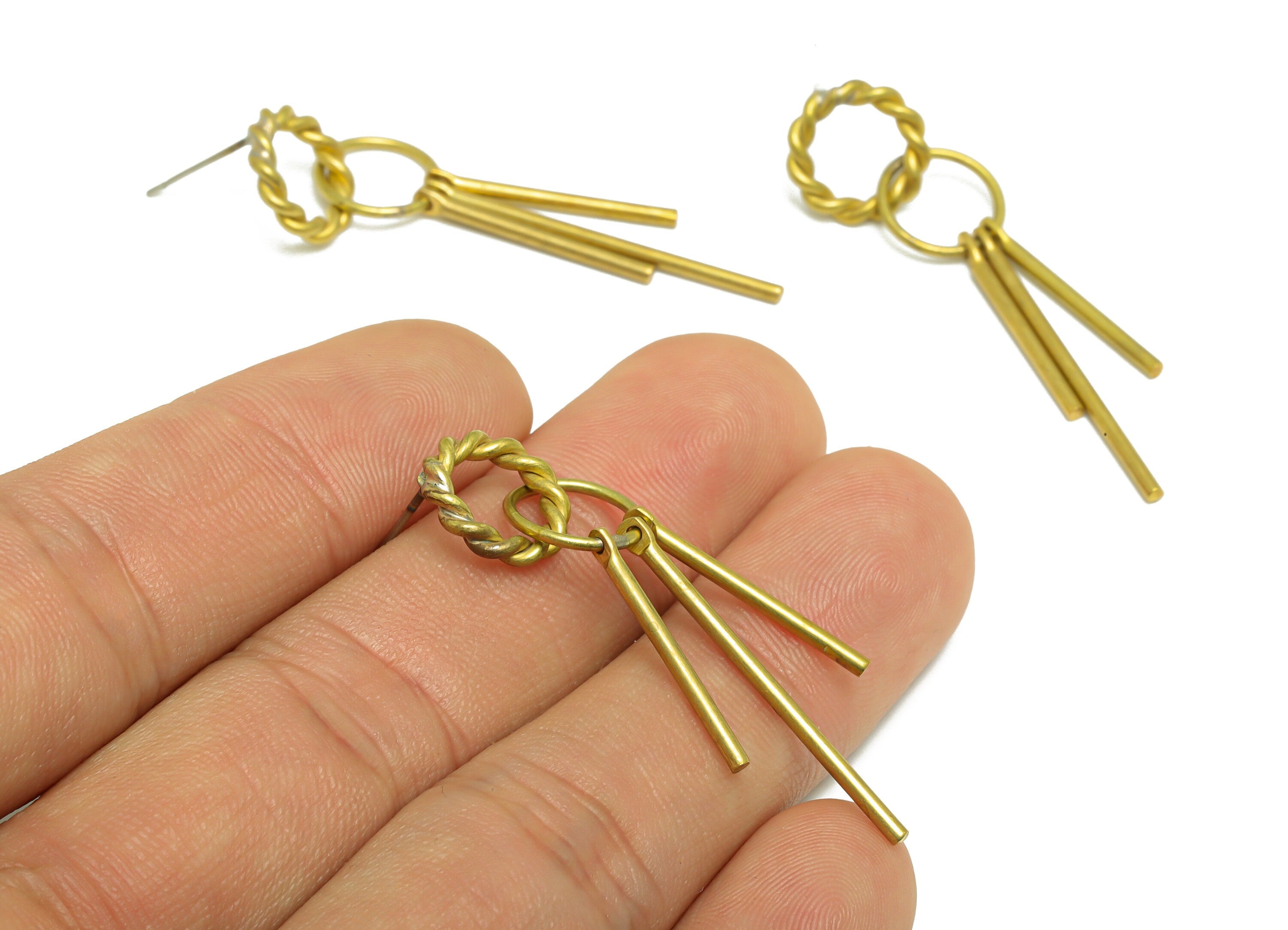 Dangle Wire Tassel Earring Post - Brass Stick Wire Earring Stud - Twisted Earring Tassel Post - Interlock Tassel Post - 47x11x1mm - PP9947 - DOMEDBAZAAR