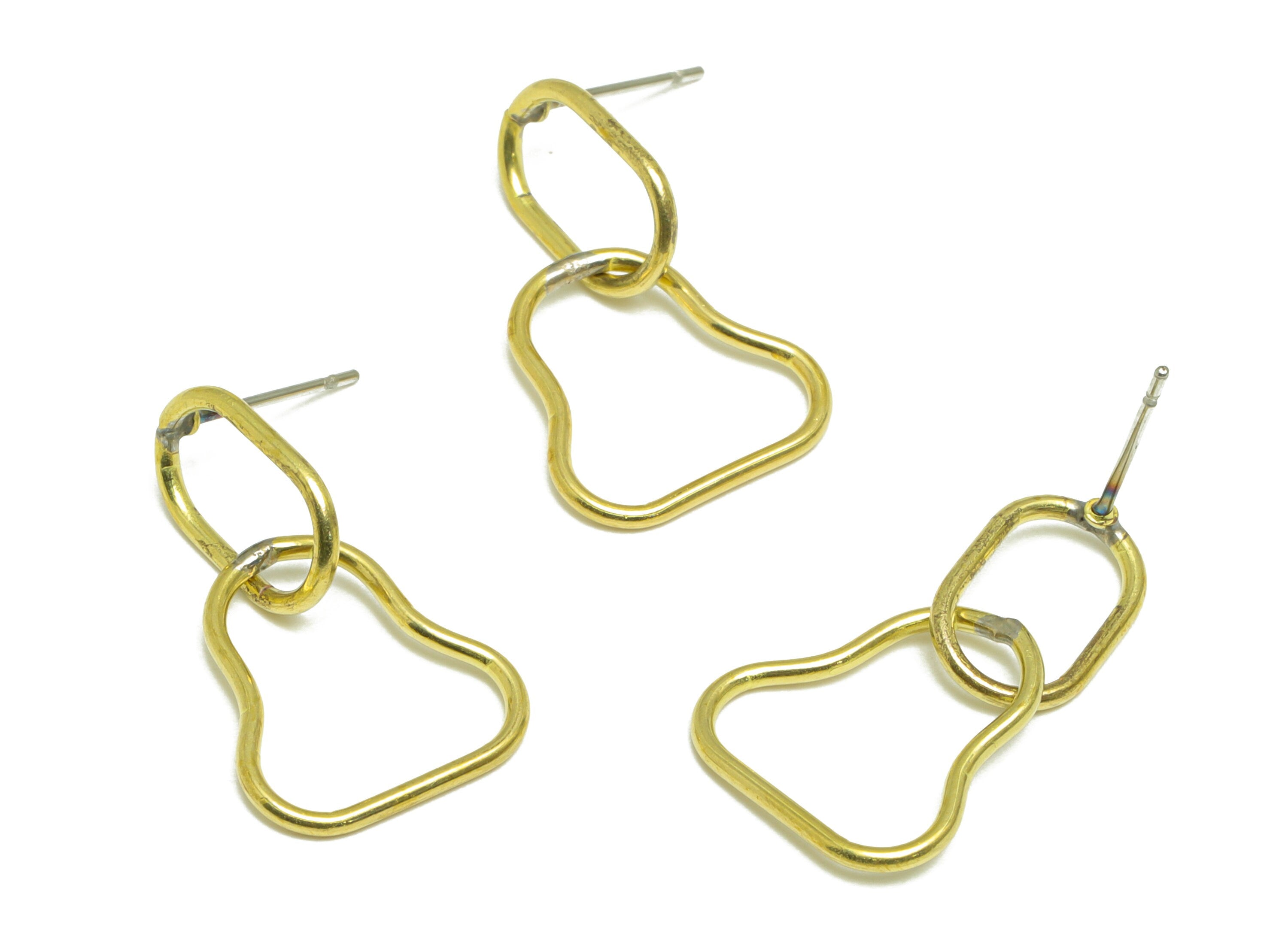 Brass Dangle Oval Earring Stud - Raw Brass Oval Wire Earring Post - Brass Interlock Geometric Earring Post - 25.4x8.22x1.23mm - PP9924 - DOMEDBAZAAR