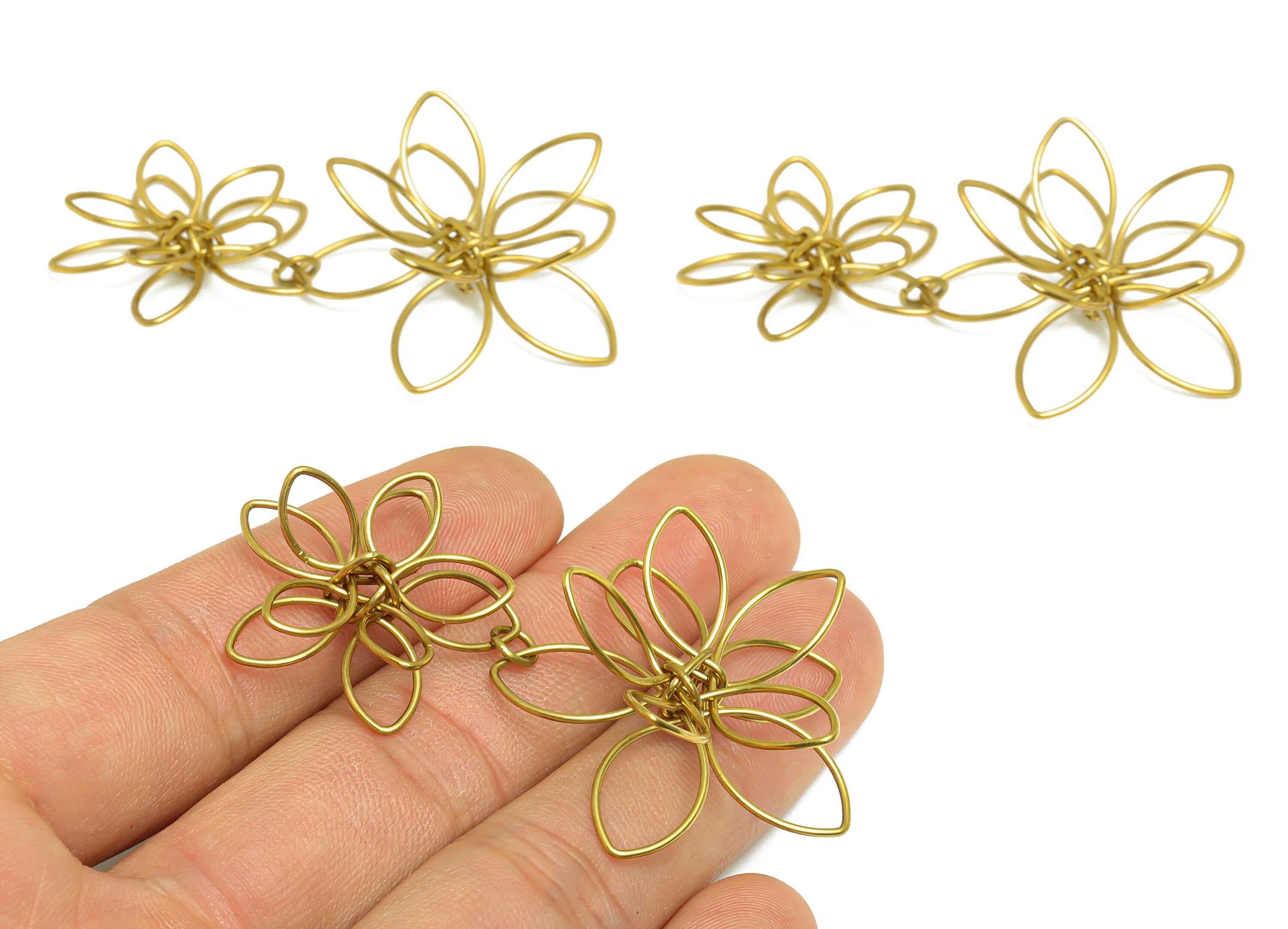 Brass Wire Flower Earring Charm - Brass Flower Wire Earring Charm - Daisy Wire Earring Charm - Flower Pendant - 62x36x7mm - PP9992 - DOMEDBAZAAR