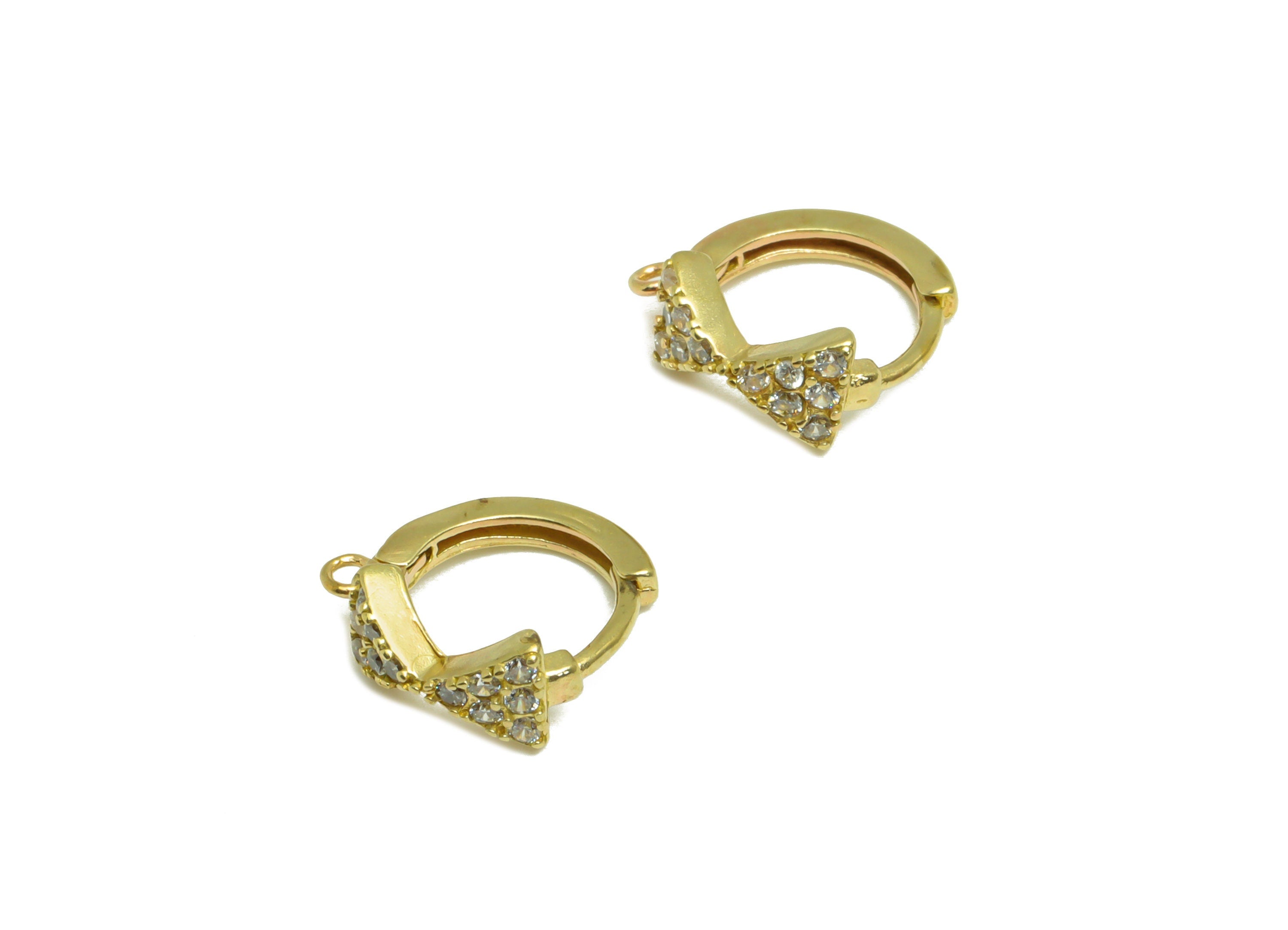 Brass CZ Bow Huggie Hoop - Raw Brass Butterfly Bow Earring Clasp - Brass Zircon Hoop Clasp Earring - Brass Hoop Earring - 10x10x4mm - PP9171 - DOMEDBAZAAR