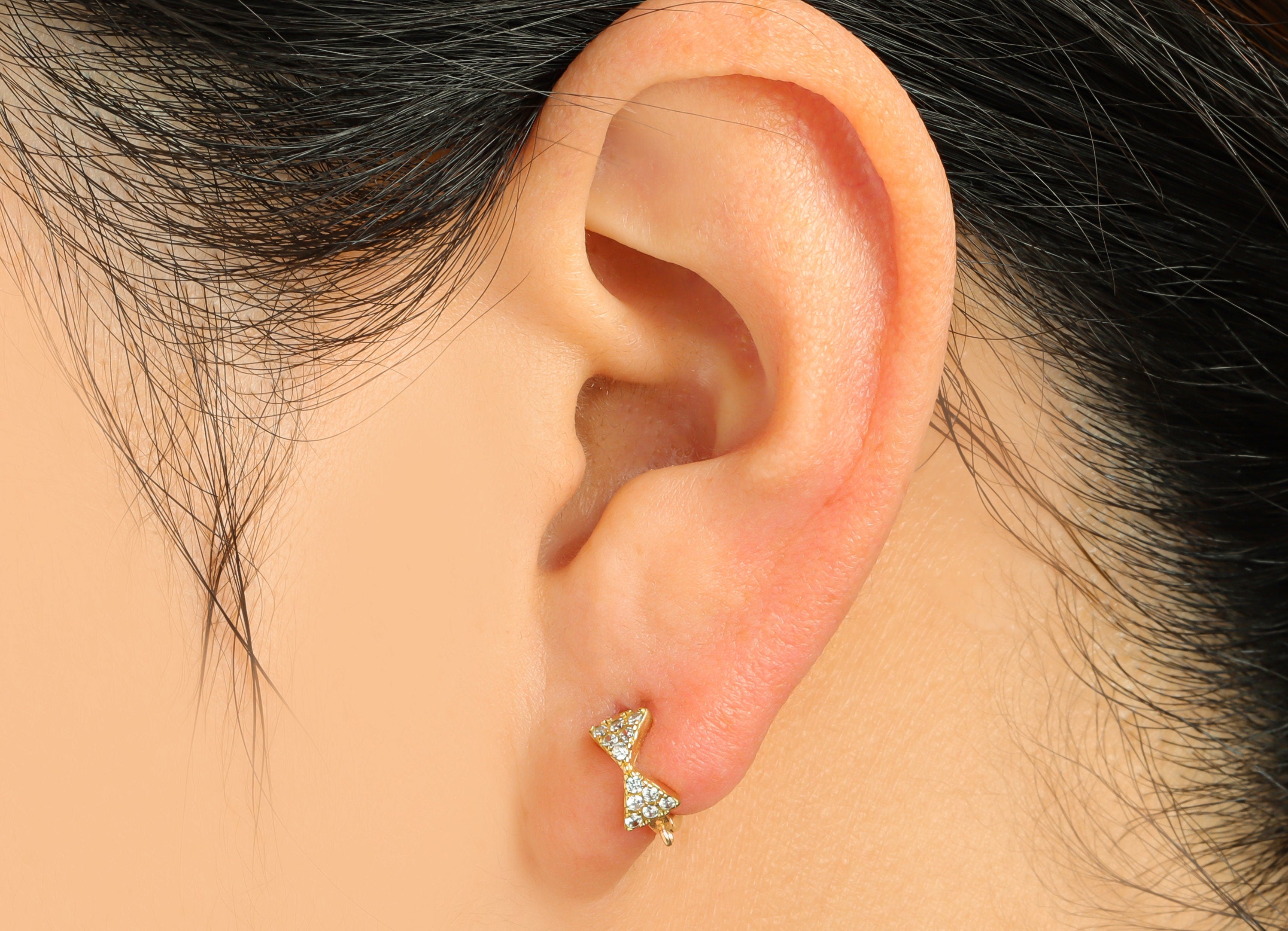 Brass CZ Bow Huggie Hoop - Raw Brass Butterfly Bow Earring Clasp - Brass Zircon Hoop Clasp Earring - Brass Hoop Earring - 10x10x4mm - PP9171 - DOMEDBAZAAR