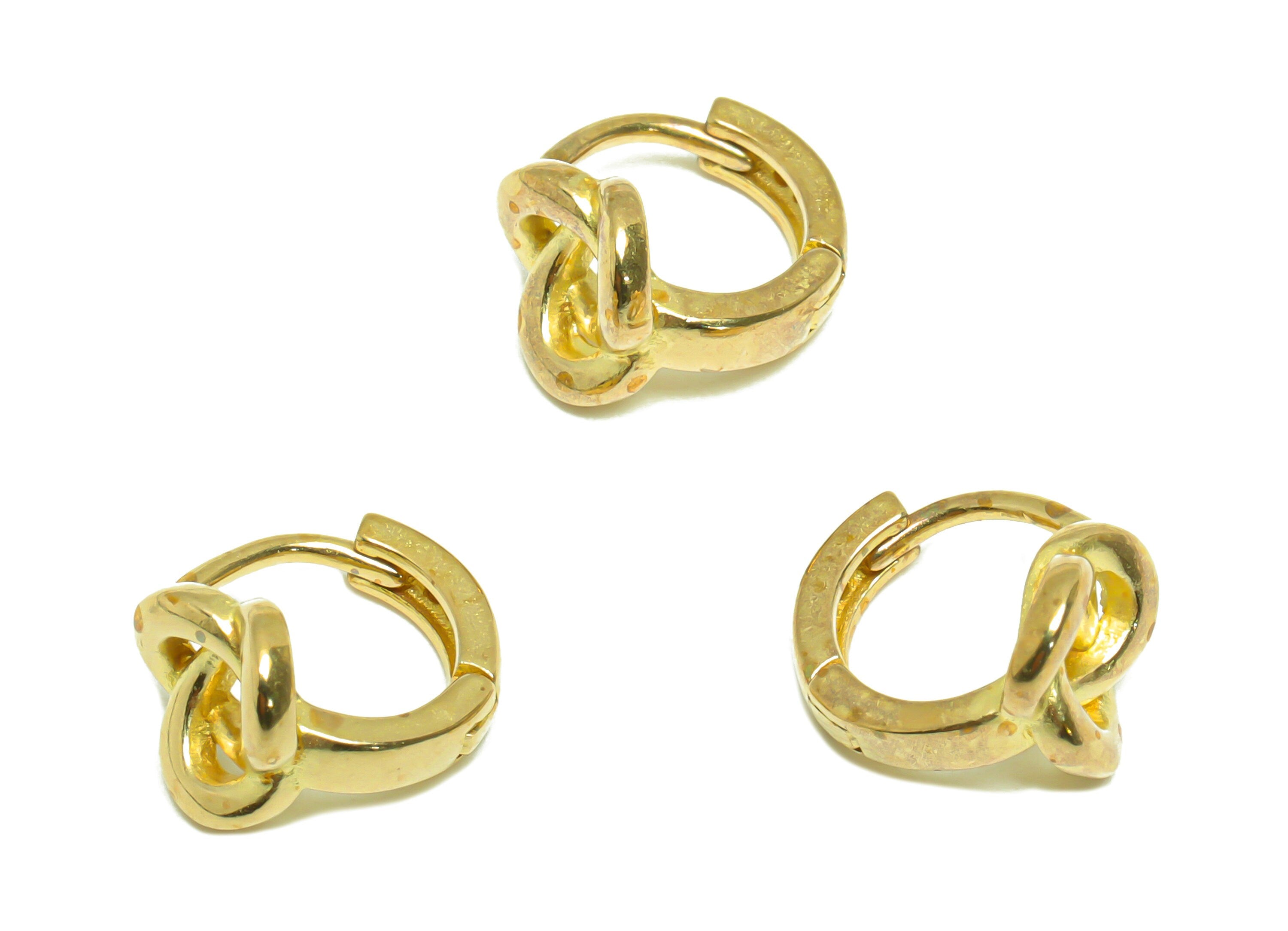 Twisted Wire Huggie Hoop Earring - Raw Brass Round Earring Clasp - Brass Huggie Hoop Earring - KnotHoop Earring - 10.3x9.5x7.2mm - PP9654 - DOMEDBAZAAR