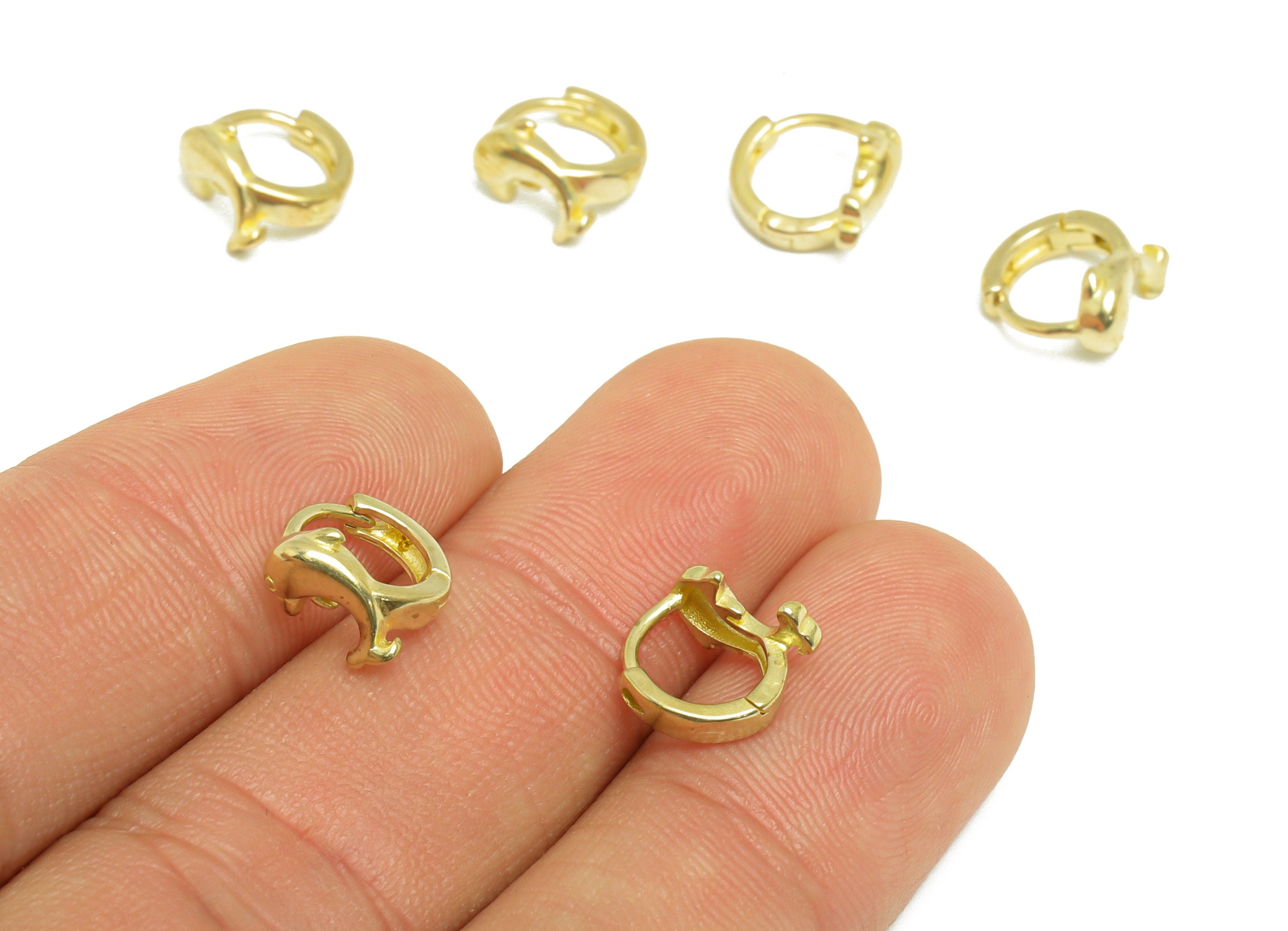 Brass Dolphin Huggie Hoop Earring - Raw Brass Fish Hoop Earring - Brass Animal Huggie Hoop Earring- Marine Huggie Hoop - 9.7x9x5mm - PP9667 - DOMEDBAZAAR