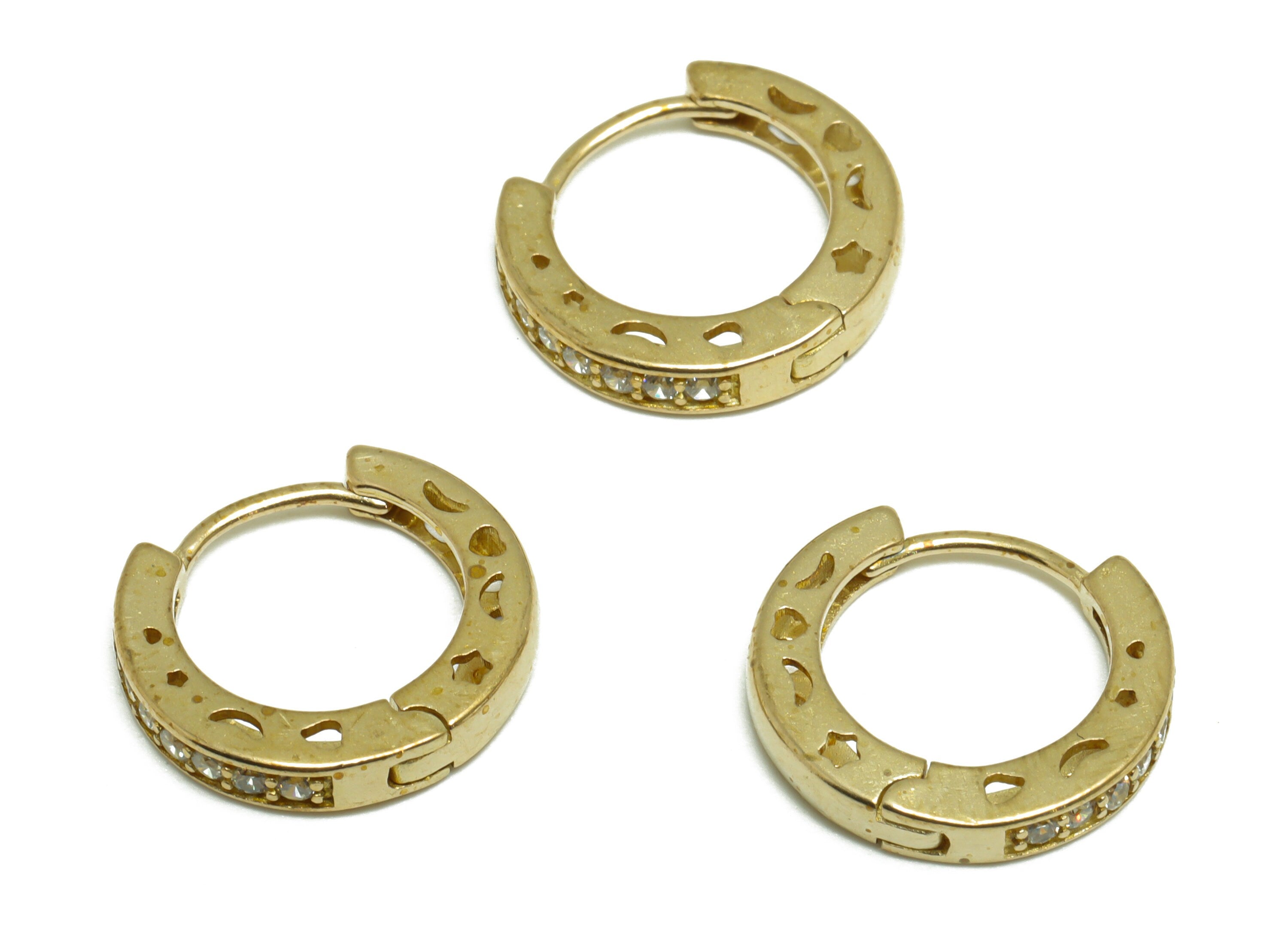 Brass CZ Crescent Huggie Hoop Earring - Raw Brass Cetestial Earring Clasp - Brass Cubic Zircon Hoop Huggie Clasp Earring - 15x14x3mm -PP9666 - DOMEDBAZAAR