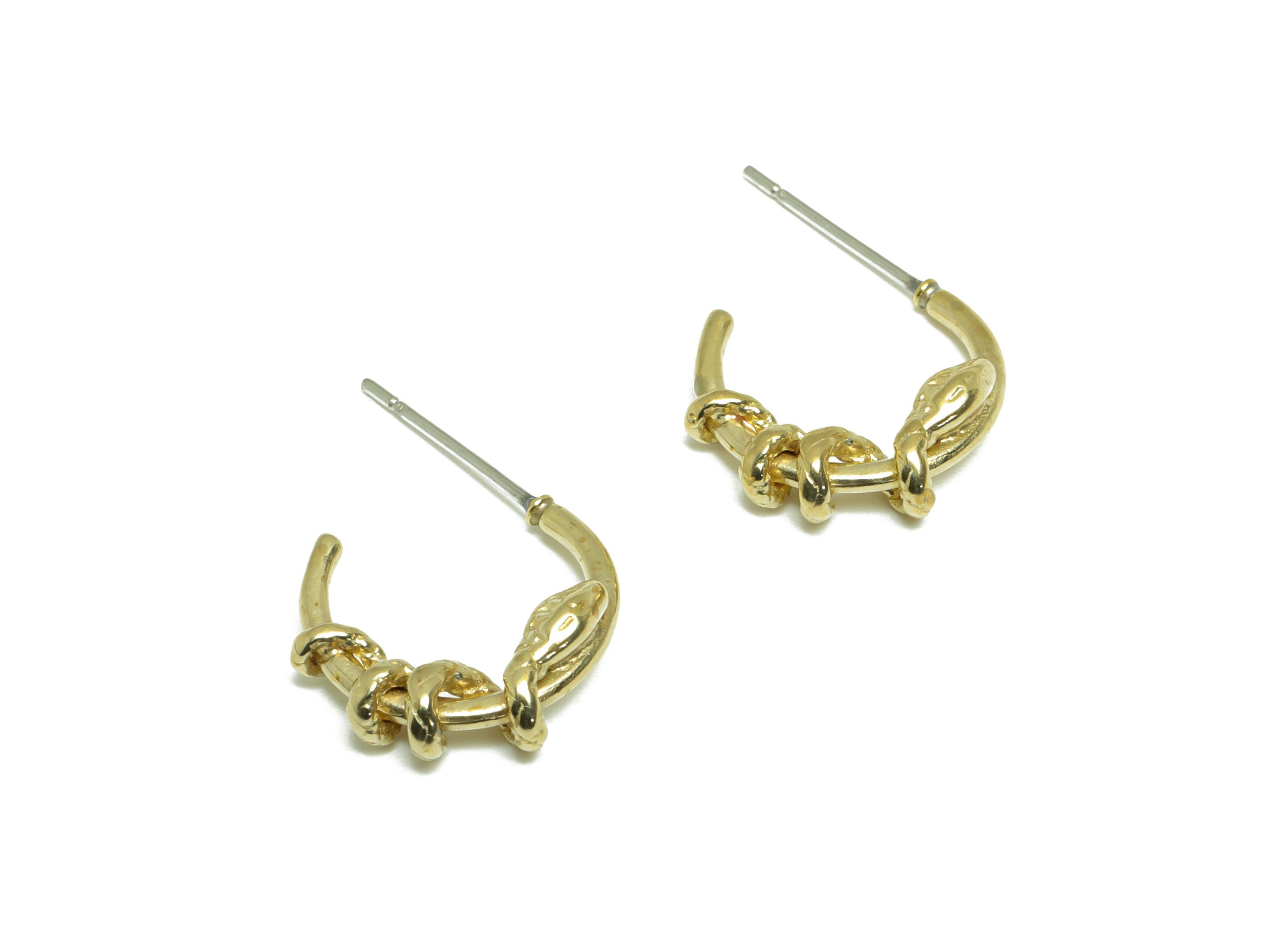 Brass Wrapped Hoop C Earring - Raw Brass Twine Snake Earring Stud - Brass Open Hoop Earring Stud - Hoop Earring Post - 15x12x3mm - PP9638 - DOMEDBAZAAR
