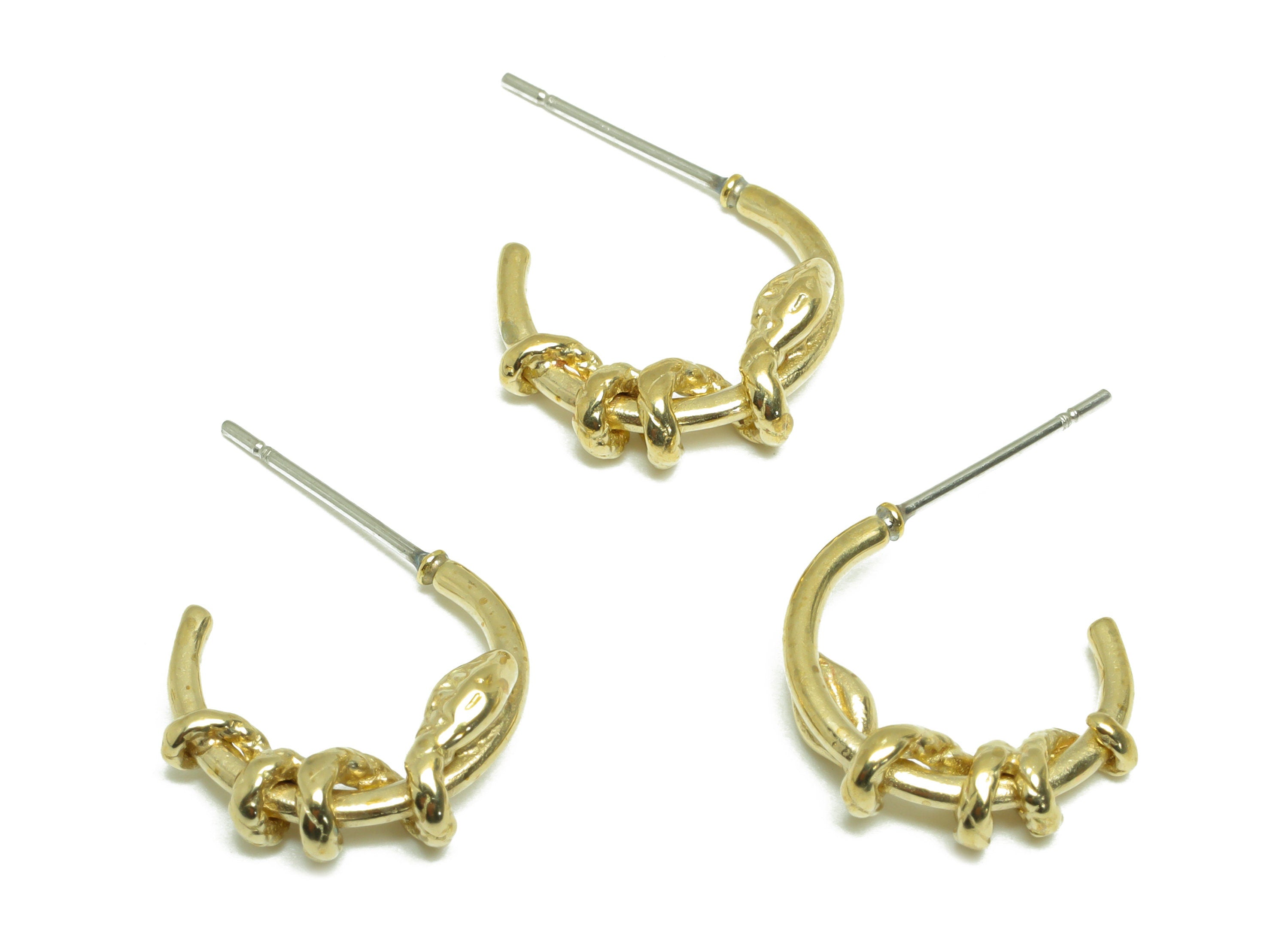 Brass Wrapped Hoop C Earring - Raw Brass Twine Snake Earring Stud - Brass Open Hoop Earring Stud - Hoop Earring Post - 15x12x3mm - PP9638 - DOMEDBAZAAR