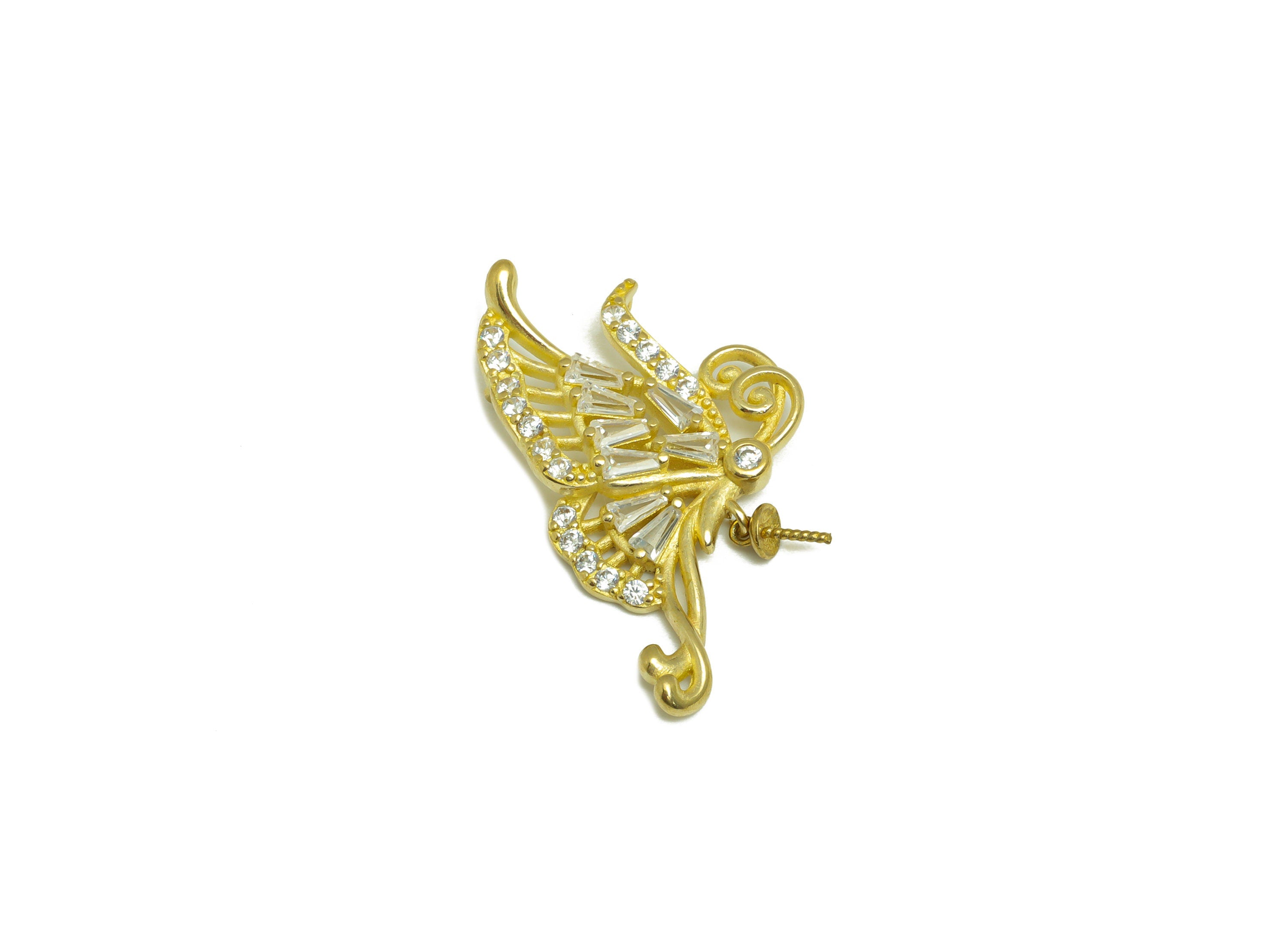 Brass CZ Butterfly Earring Charm - Brass Zircon Butterfly Earring Pendant - Raw Brass Inset Earring Charm - Pearl Setting - 32x17x3mm-PP9624 - DOMEDBAZAAR