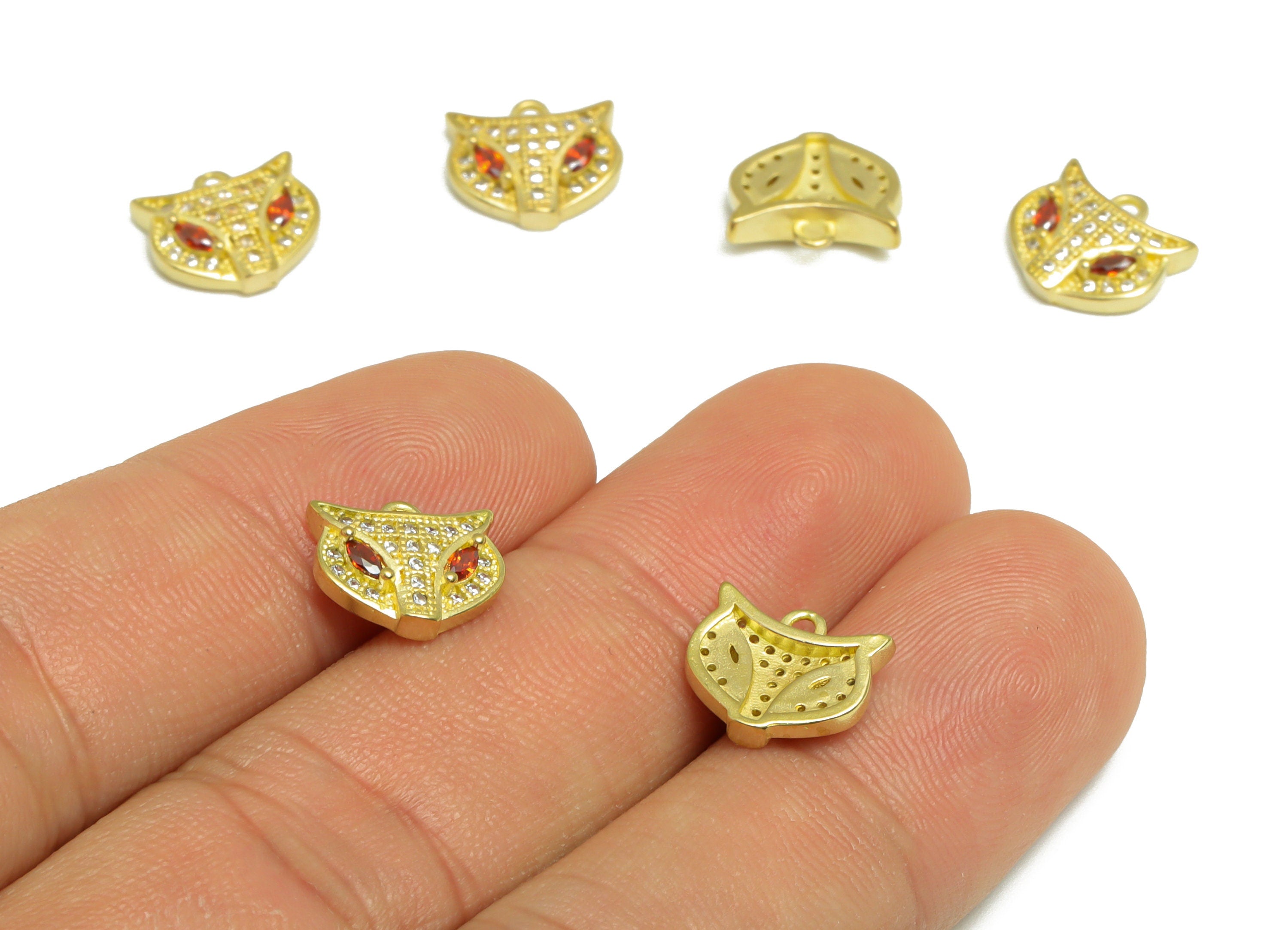 Brass CZ Owl Earring Charm - Brass Owl Cubic Zircon Earring Pendant - Raw Brass Red CZ Owl Earring Charm - 10.82x9.5x3.11mm - PP9632 - DOMEDBAZAAR