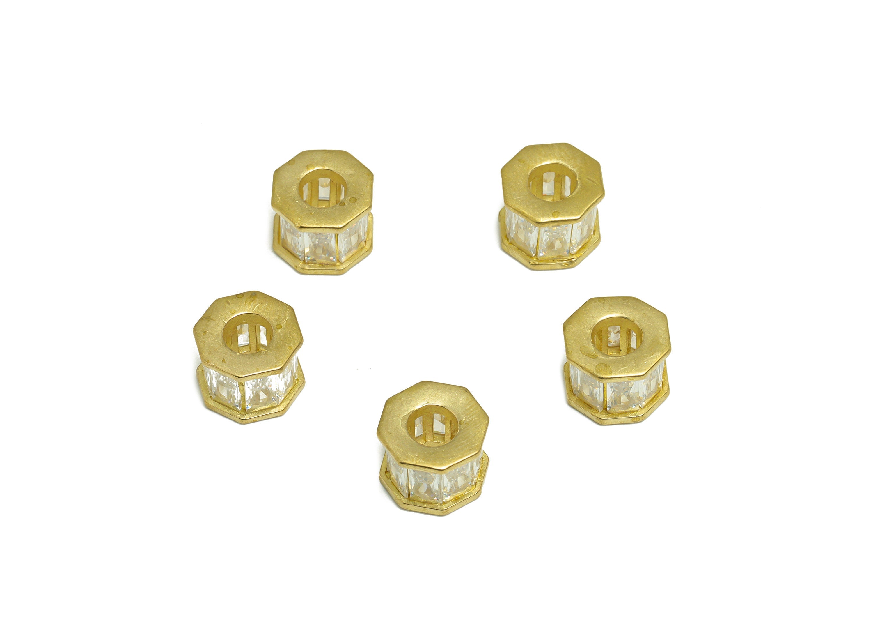 Brass CZ Earring Bead - Brass Cubic Zircon Geometry Bracelet Beads - Raw Brass Octagon Charm - Bracelet Bead - 9.9x7.54x7.53mm - PP9628 - DOMEDBAZAAR