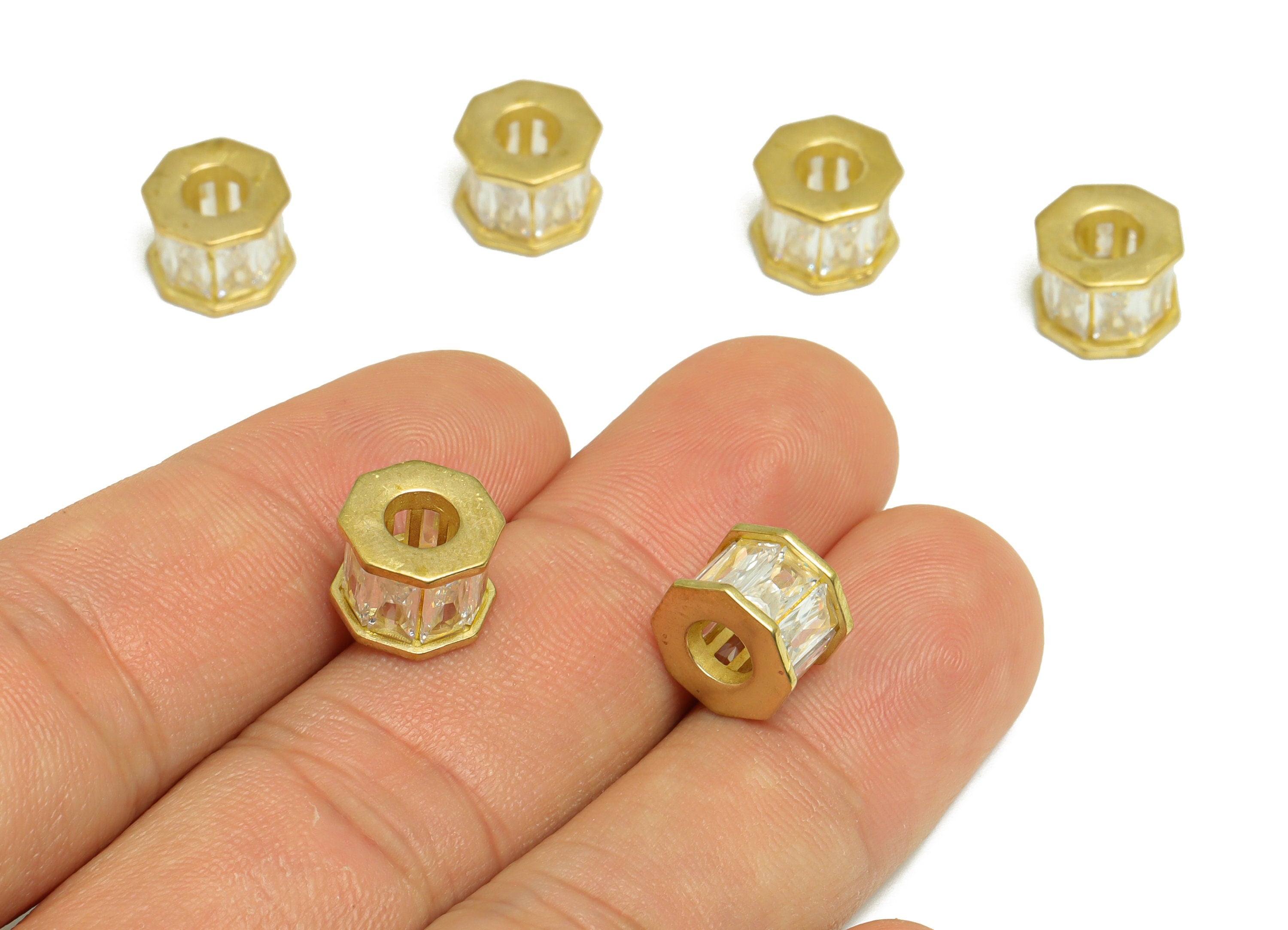 Brass CZ Earring Bead - Brass Cubic Zircon Geometry Bracelet Beads - Raw Brass Octagon Charm - Bracelet Bead - 9.9x7.54x7.53mm - PP9628 - DOMEDBAZAAR