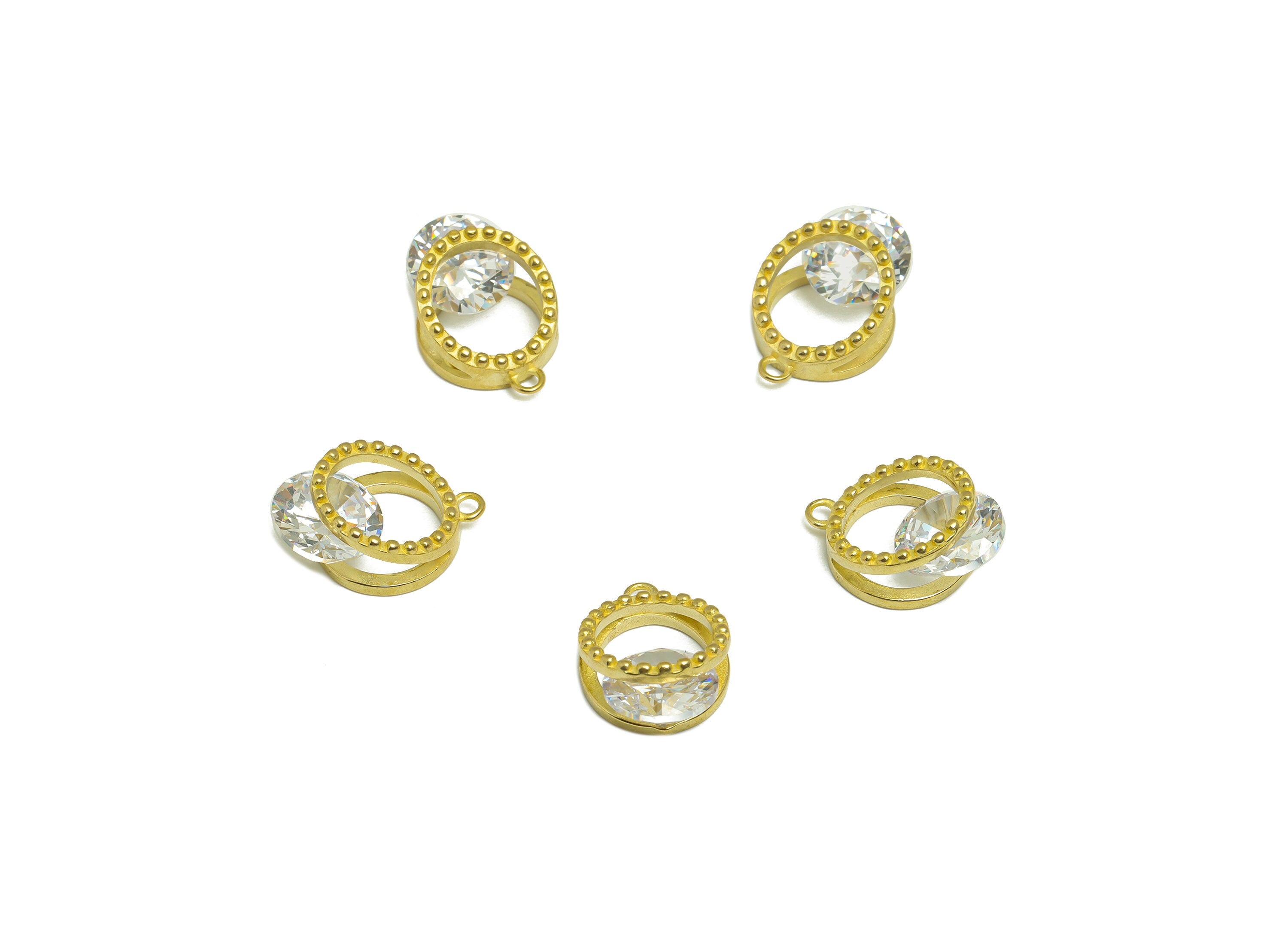 Brass CZ Round Earring Charm - Brass Cubic Zircon Diamond Earring Pendant - Raw Brass Dot Charm - For Necklace - 17.6x11.8x8.04mm - PP9679 - DOMEDBAZAAR