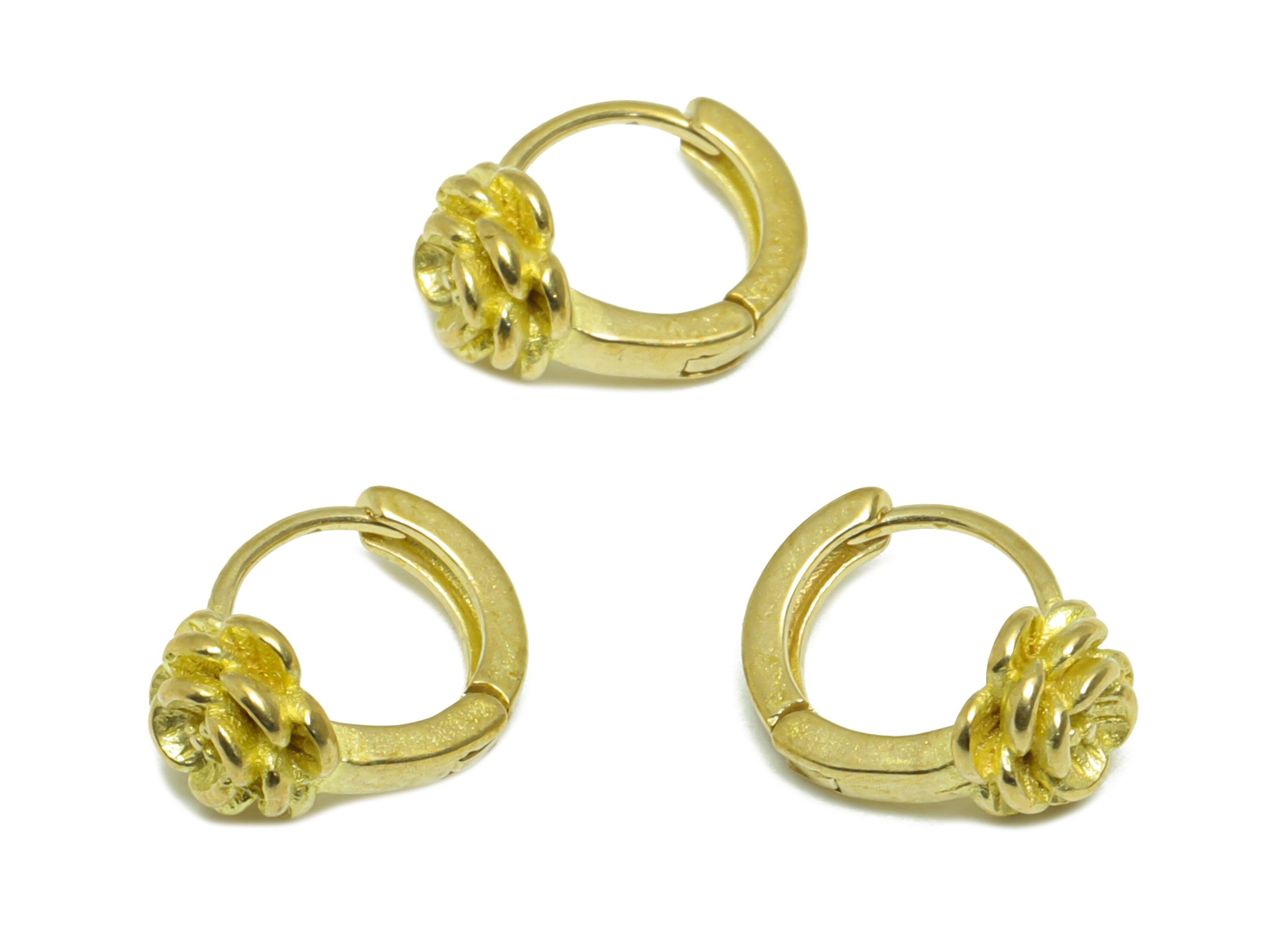 Brass Rose Huggie Hoop Earring - Raw Brass Flower Hoop Earring - Brass Rose Huggie Hoop Earring- Mini Huggie Hoop - 11.8x9.32x5.7mm - PP9630 - DOMEDBAZAAR