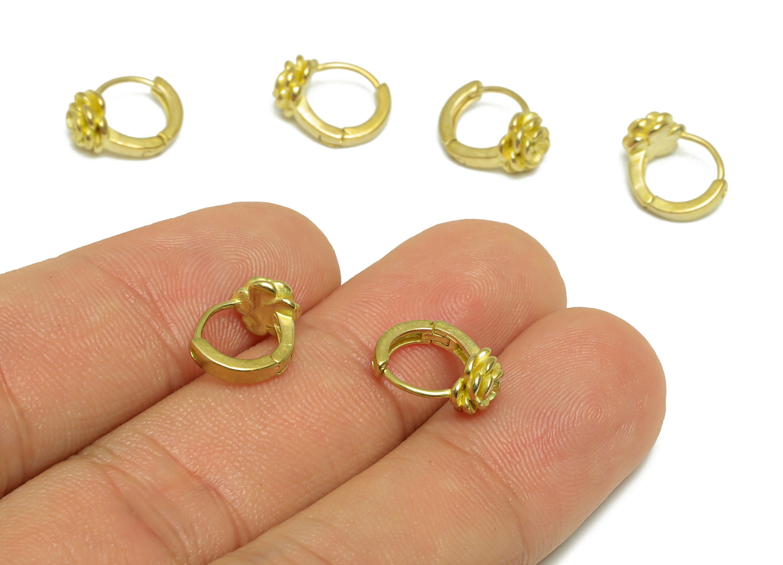Brass Rose Huggie Hoop Earring - Raw Brass Flower Hoop Earring - Brass Rose Huggie Hoop Earring- Mini Huggie Hoop - 11.8x9.32x5.7mm - PP9630 - DOMEDBAZAAR