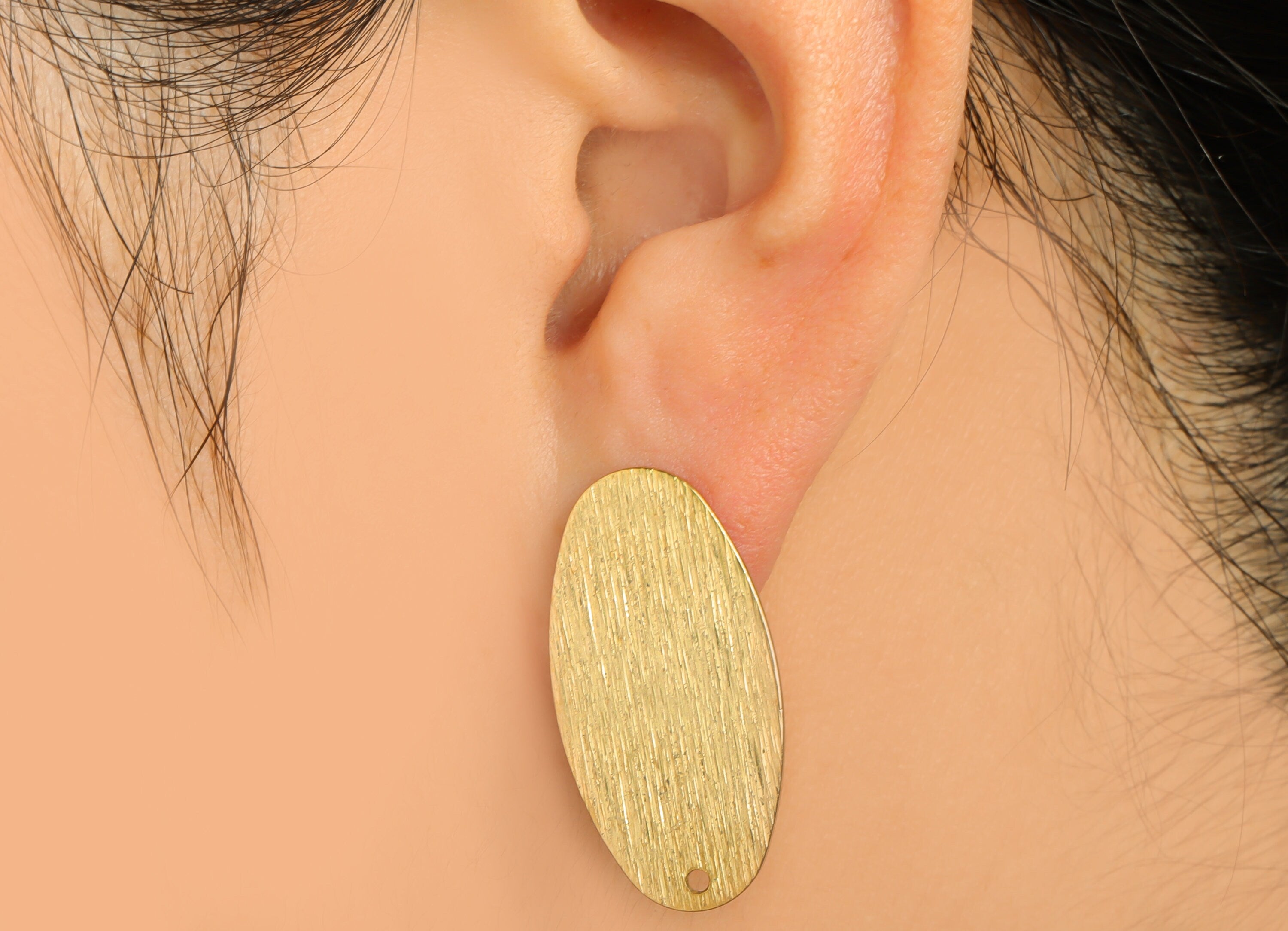 Brass Oval Earring Post - Brass Oval Earring Stud With Hole - Textured Geometry Earring Post - Jewelry Supplies - 29x15x0.8mm - PP3020RB - DOMEDBAZAAR
