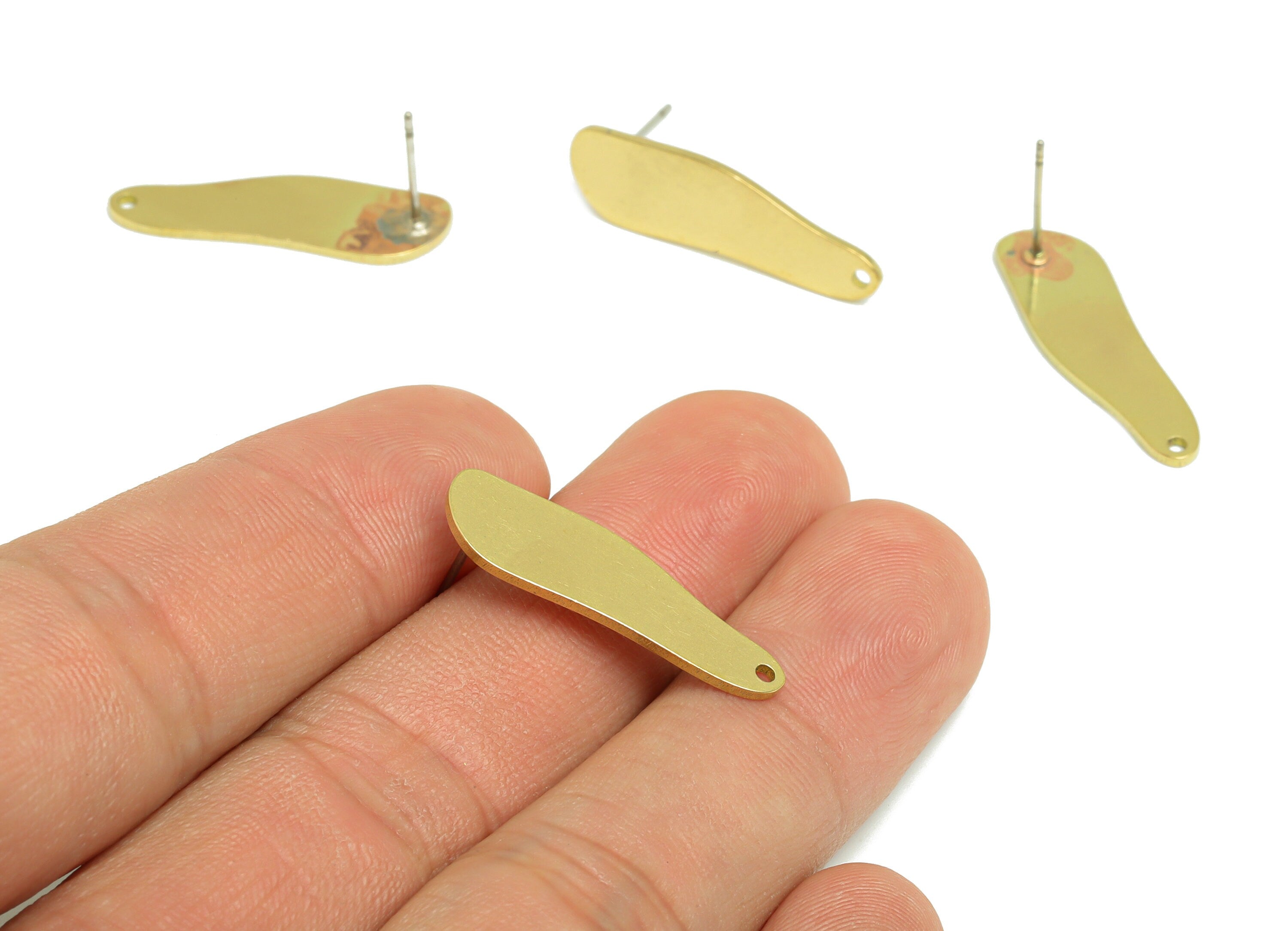 Brass Drop Earring Post - Brass Drop Earring Stud - Raw Brass Teardrop Earring Stud With Hole - Jewelry Supplies - 26.45x8x1mm - PP3022RB - DOMEDBAZAAR