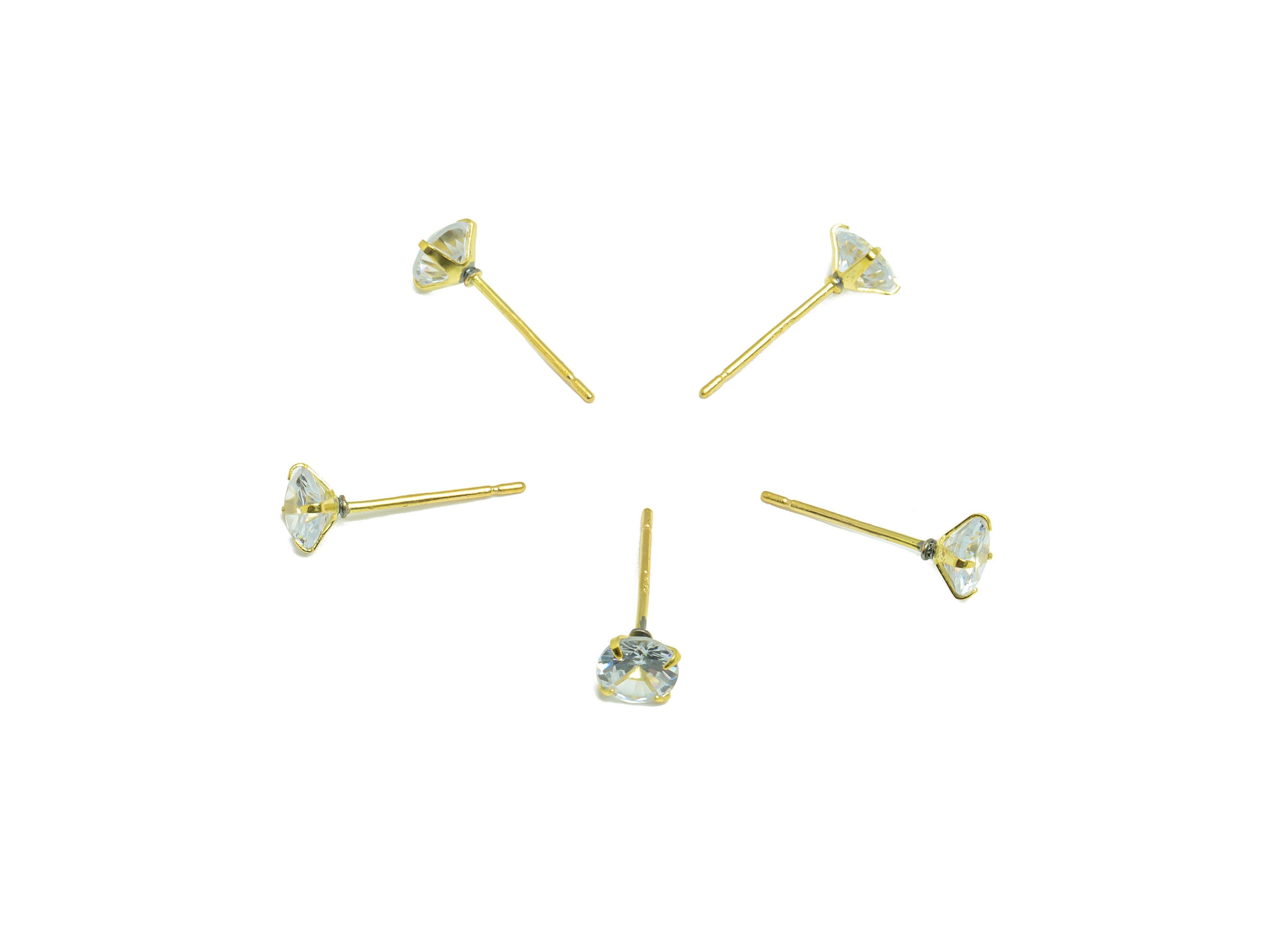 5mm CZ Minimalist Earring - Raw Brass Circle Zircon Earring Post - Brass Cubic Zircon Earring Post - 925 Silver Stud - 16x6x3.5mm - PP9886-5 - DOMEDBAZAAR