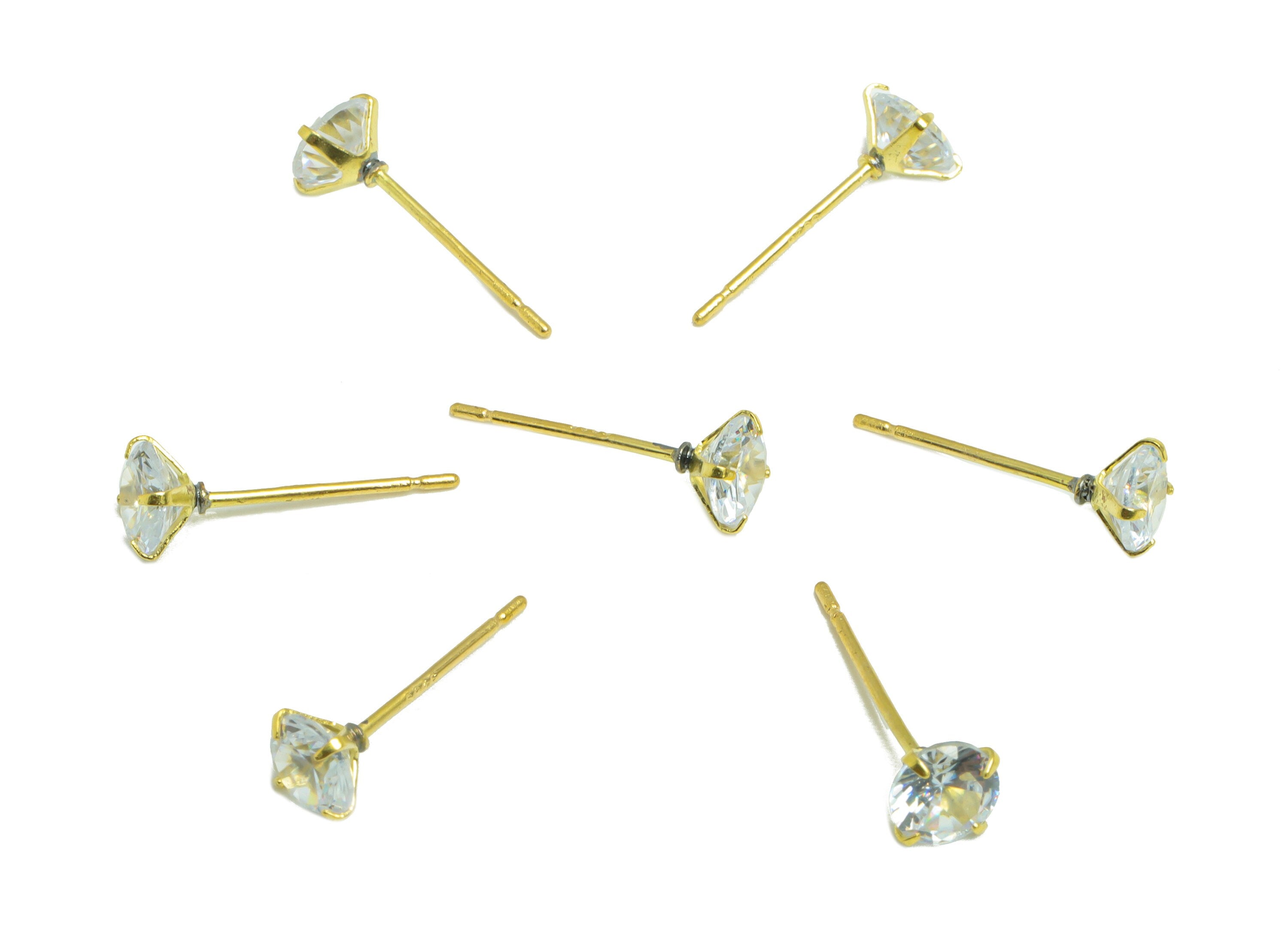 5mm CZ Minimalist Earring - Raw Brass Circle Zircon Earring Post - Brass Cubic Zircon Earring Post - 925 Silver Stud - 16x6x3.5mm - PP9886-5 - DOMEDBAZAAR