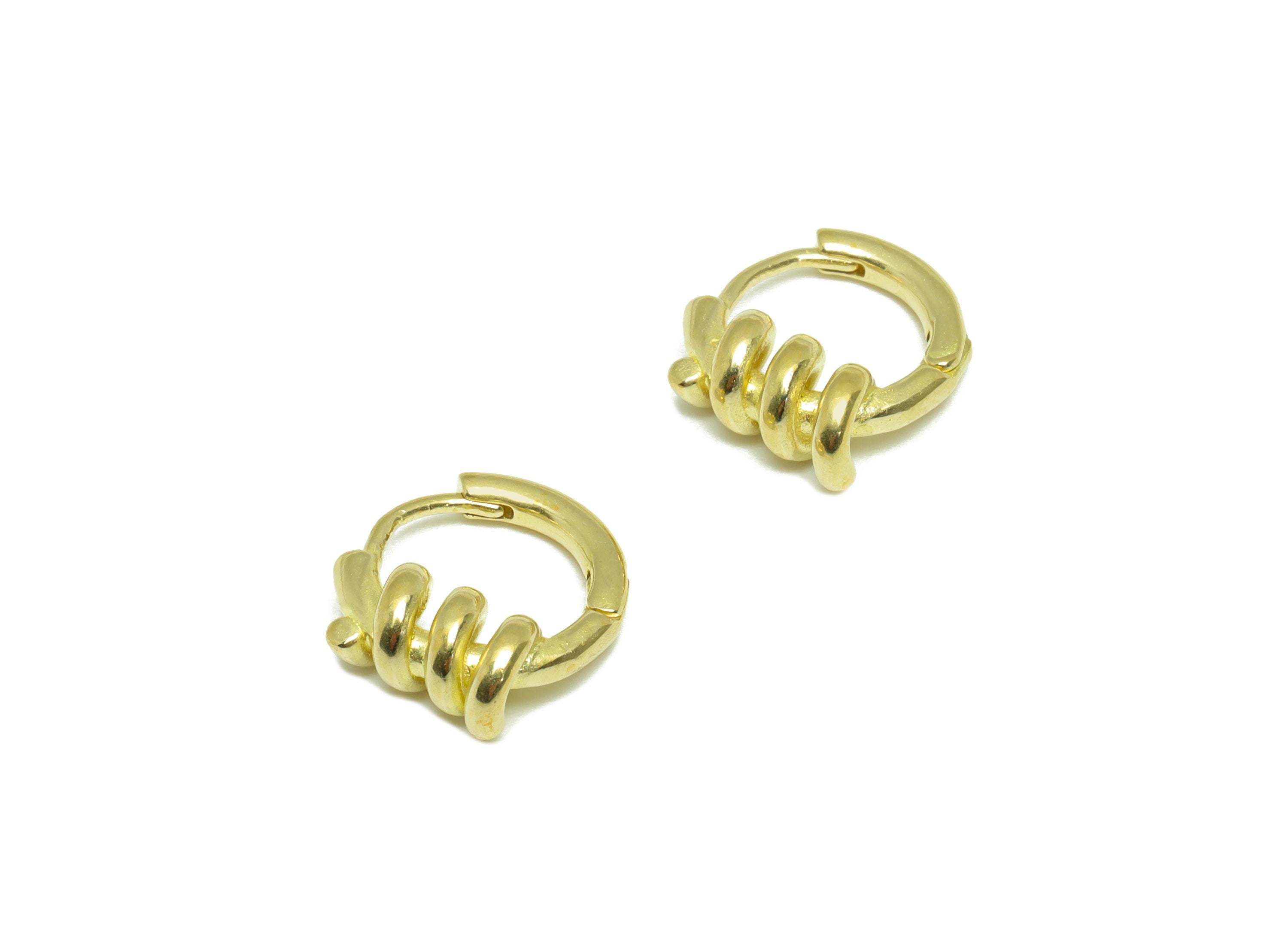 Brass Wire Huggie Hoop Earring - Raw Brass Twine Wire Hoop Earring - Brass Wire Hoop Earring - Brass Hoop Earring - 13.6x11.8x5.2mm - PP9678 - DOMEDBAZAAR