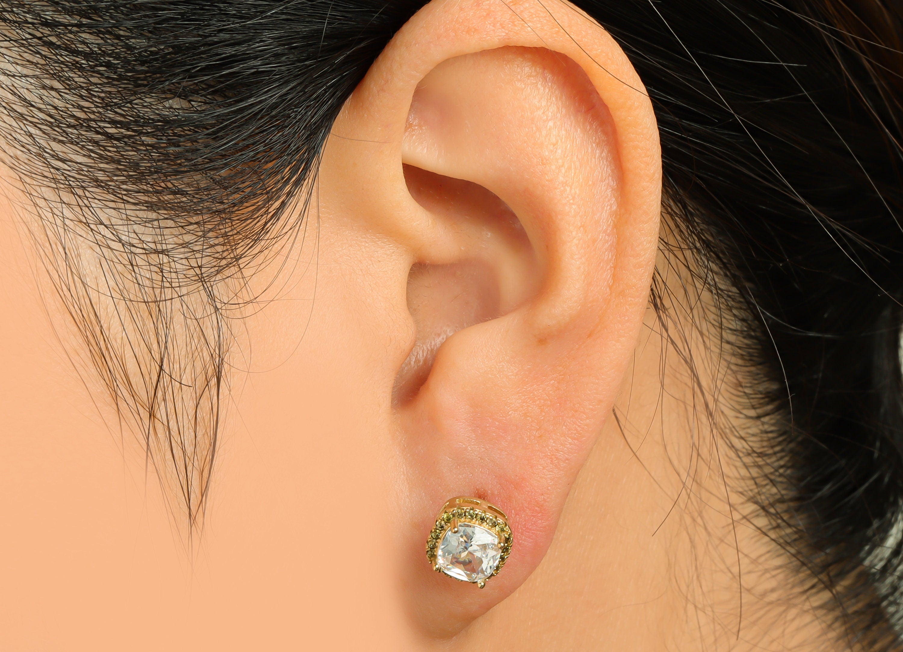 D-Peridot (CZ-16) Zircon Earring Post - Raw Brass White (CZ-21) Zircon Earring Post - Brass Cubic Zircon Earring Post - 17x8x5mm - PP9851J - DOMEDBAZAAR
