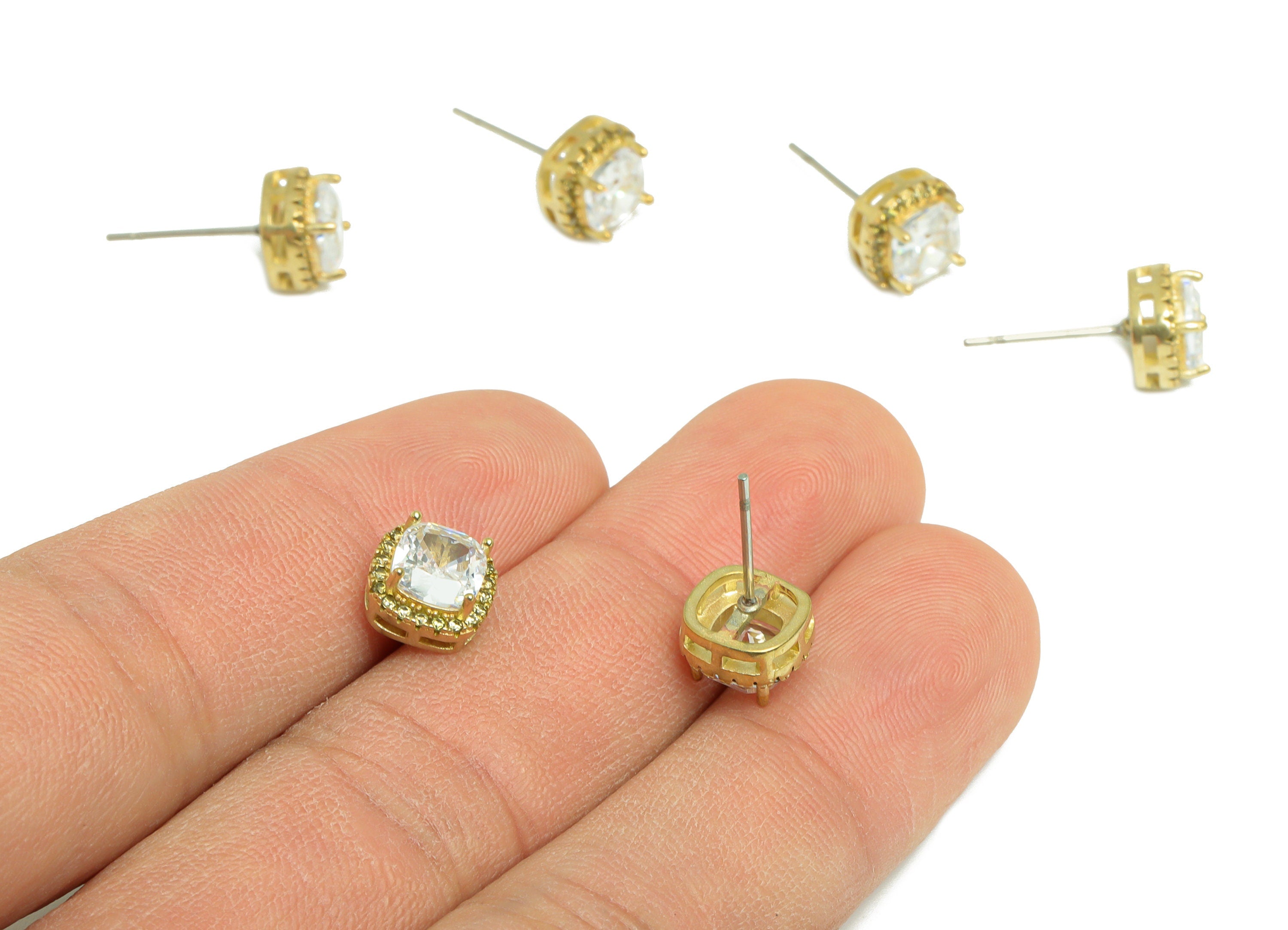 D-Peridot (CZ-16) Zircon Earring Post - Raw Brass White (CZ-21) Zircon Earring Post - Brass Cubic Zircon Earring Post - 17x8x5mm - PP9851J - DOMEDBAZAAR