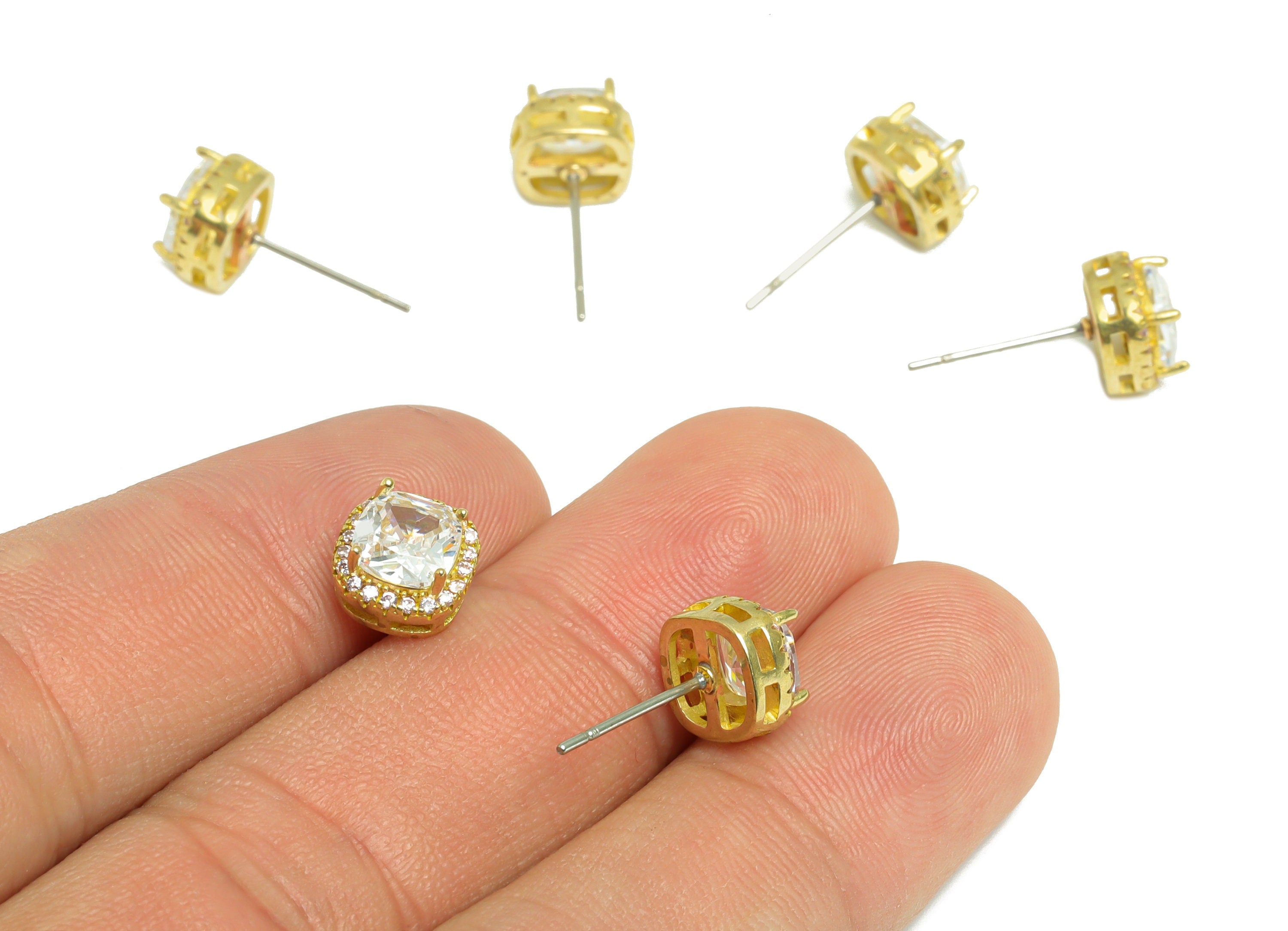 Pink (CZ-01) Zircon Earring Stud - Raw Brass White(CZ-21) Zircon Earring Post - Cubic Zircon Earring Post - 17x8x5mm - PP9851K - DOMEDBAZAAR