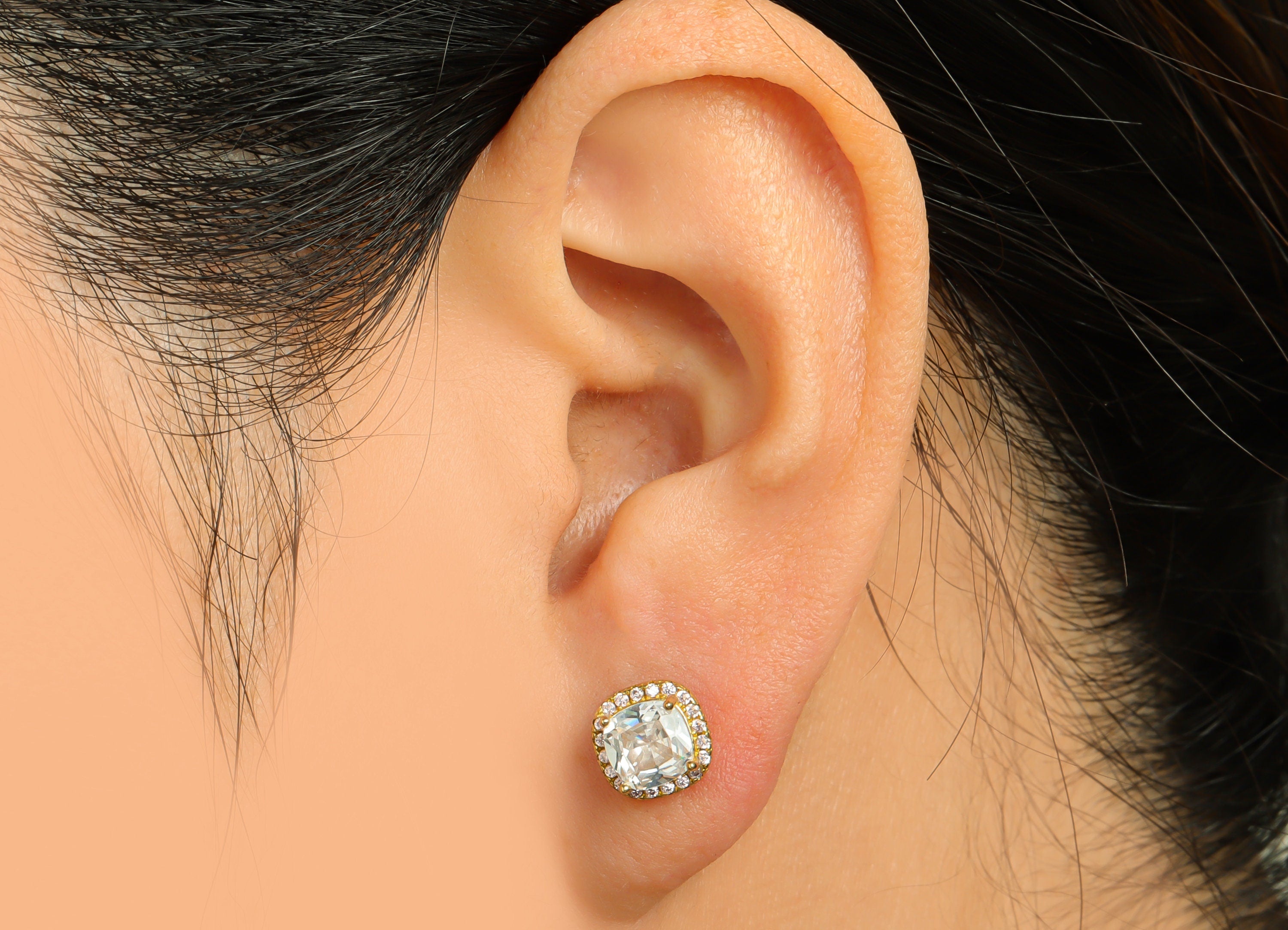 Pink (CZ-01) Zircon Earring Stud - Raw Brass White(CZ-21) Zircon Earring Post - Cubic Zircon Earring Post - 17x8x5mm - PP9851K - DOMEDBAZAAR