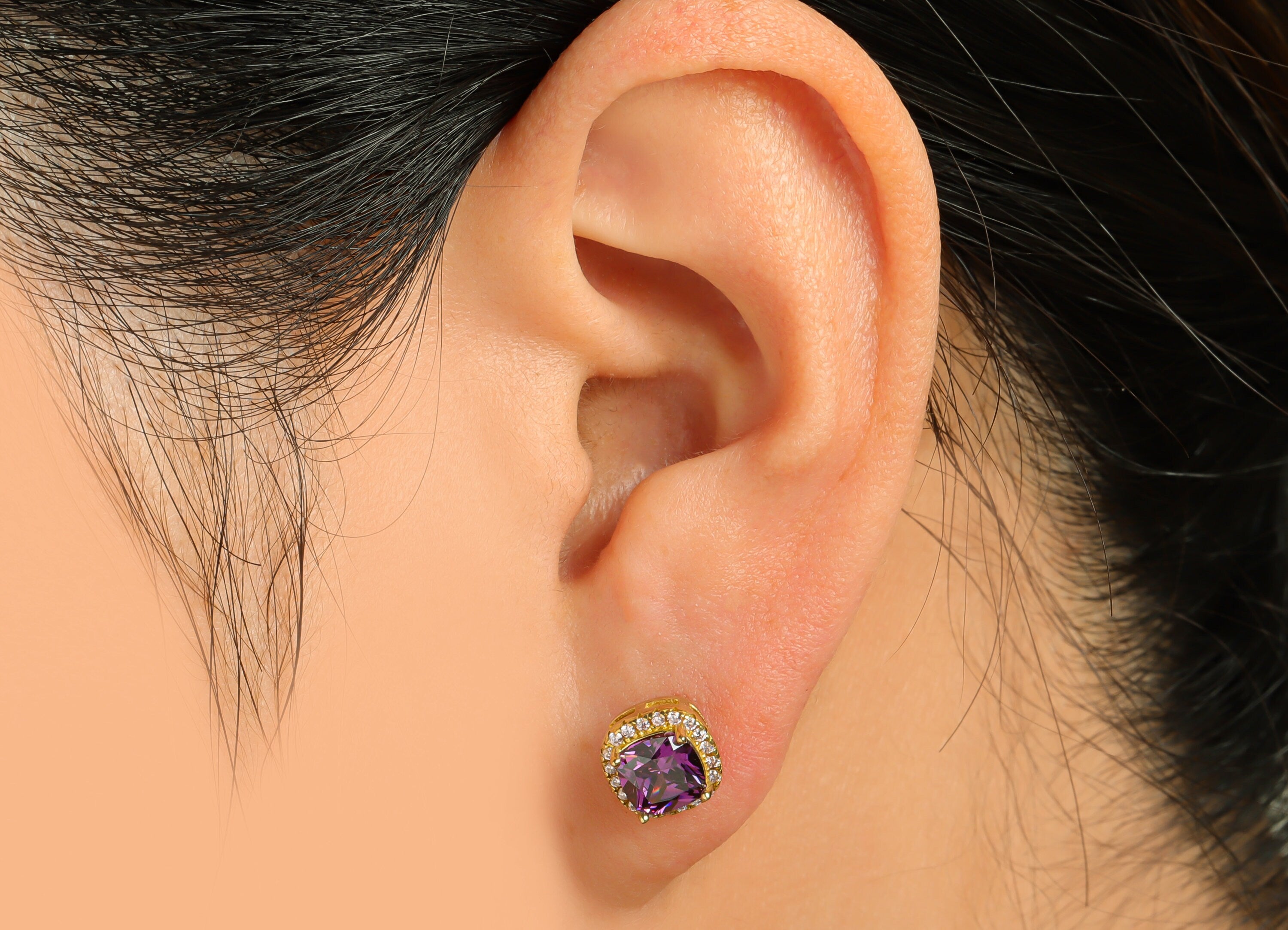D-Violet(CZ-08) Zircon Earring Stud - Raw Brass Pink (CZ-01) Zircon Earring Post - Cubic Zircon Earring Post - 17x8x5mm - PP9851V - DOMEDBAZAAR