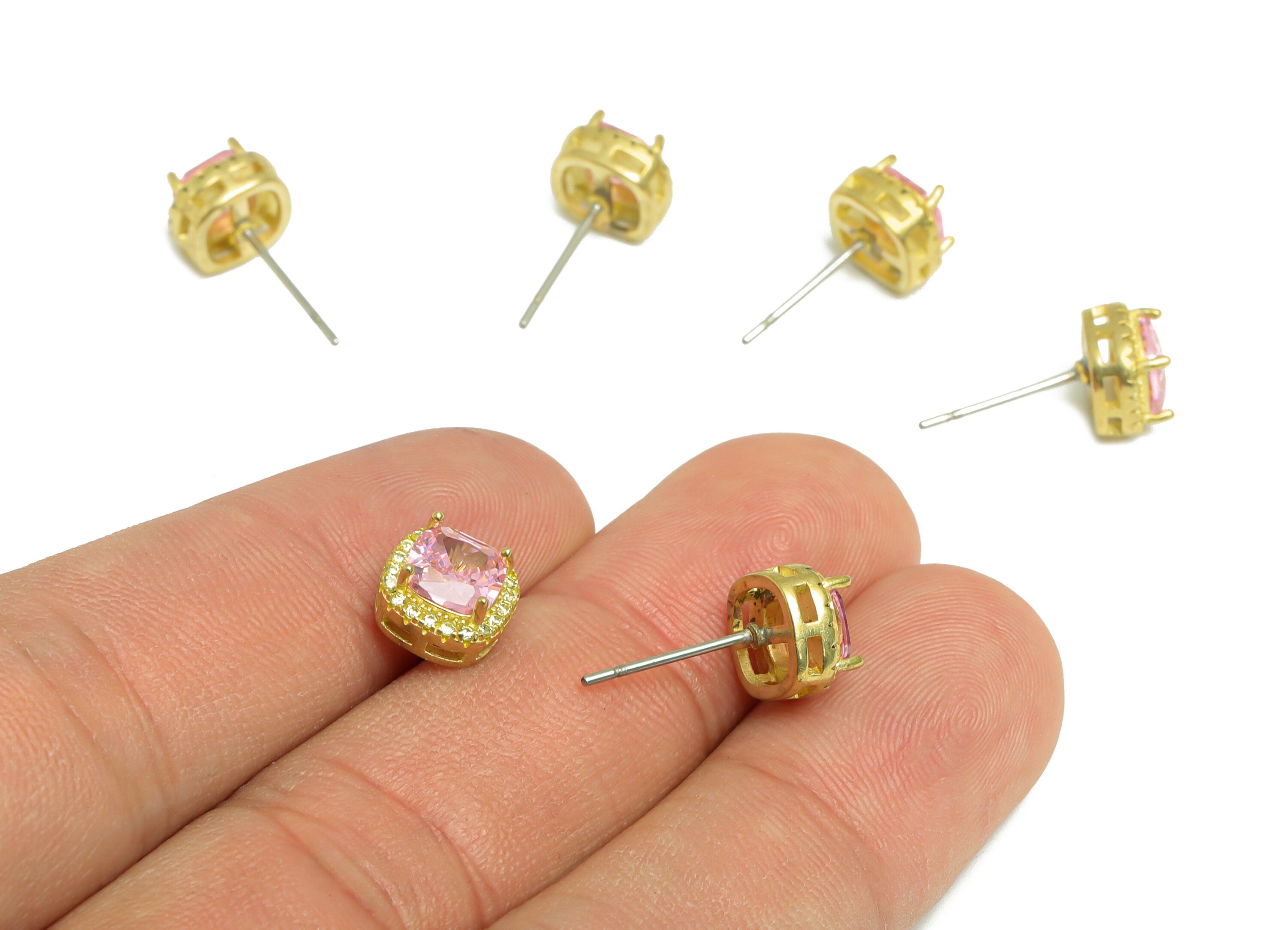 Golden(CZ-05) Zircon Earring Stud - Raw Brass Olive (CZ-14) Zircon Earring Post - Cubic Zircon Earring Post - 18x8.2x6.1mm - PP9851H - DOMEDBAZAAR