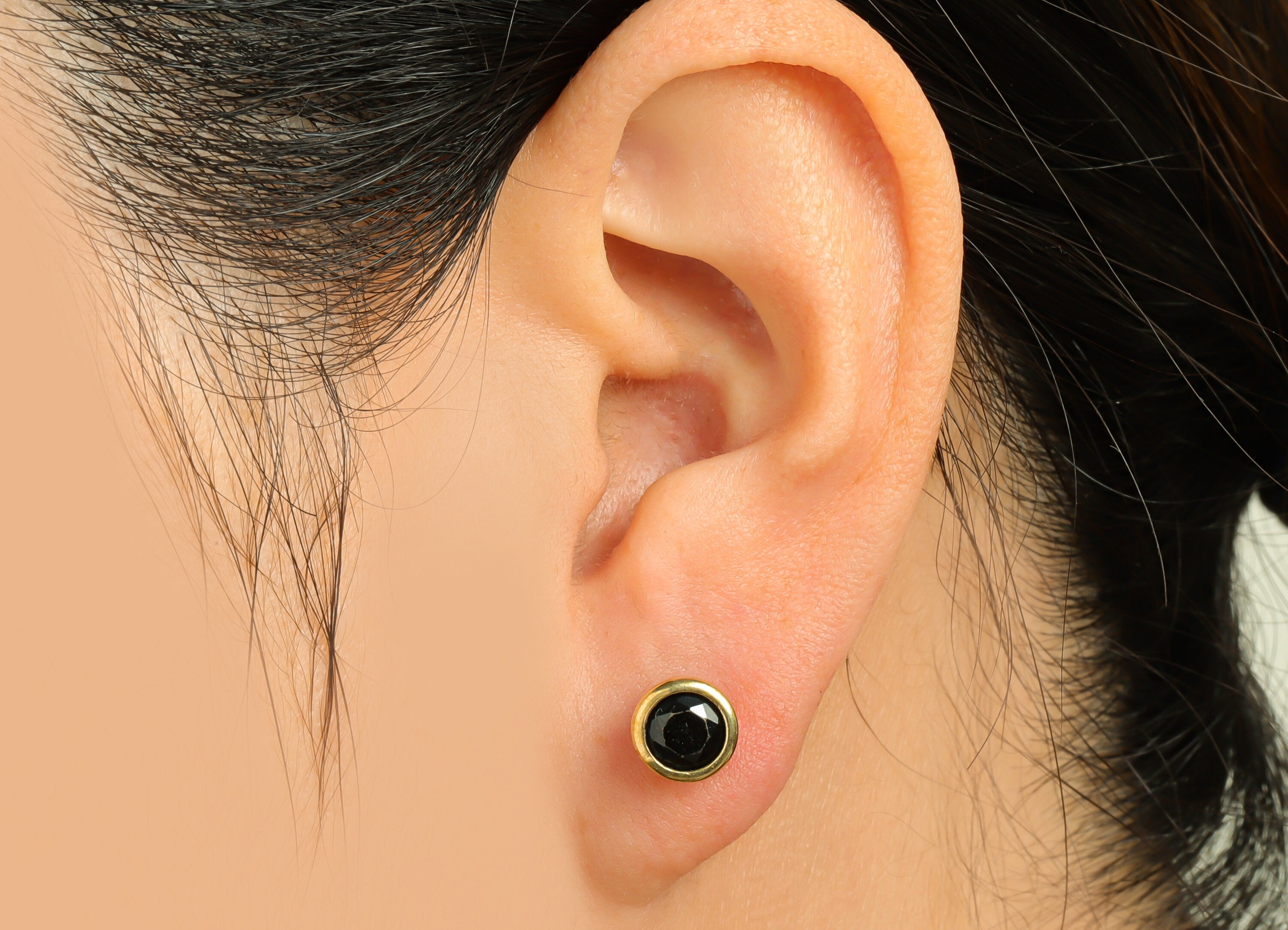 Black (CZ-22) Zircon Earring Stud - Raw Brass Round CZ Earring Post - Cubic Zircon Earring Post - 16.6x7.68x5.5mm - PP9682N - DOMEDBAZAAR