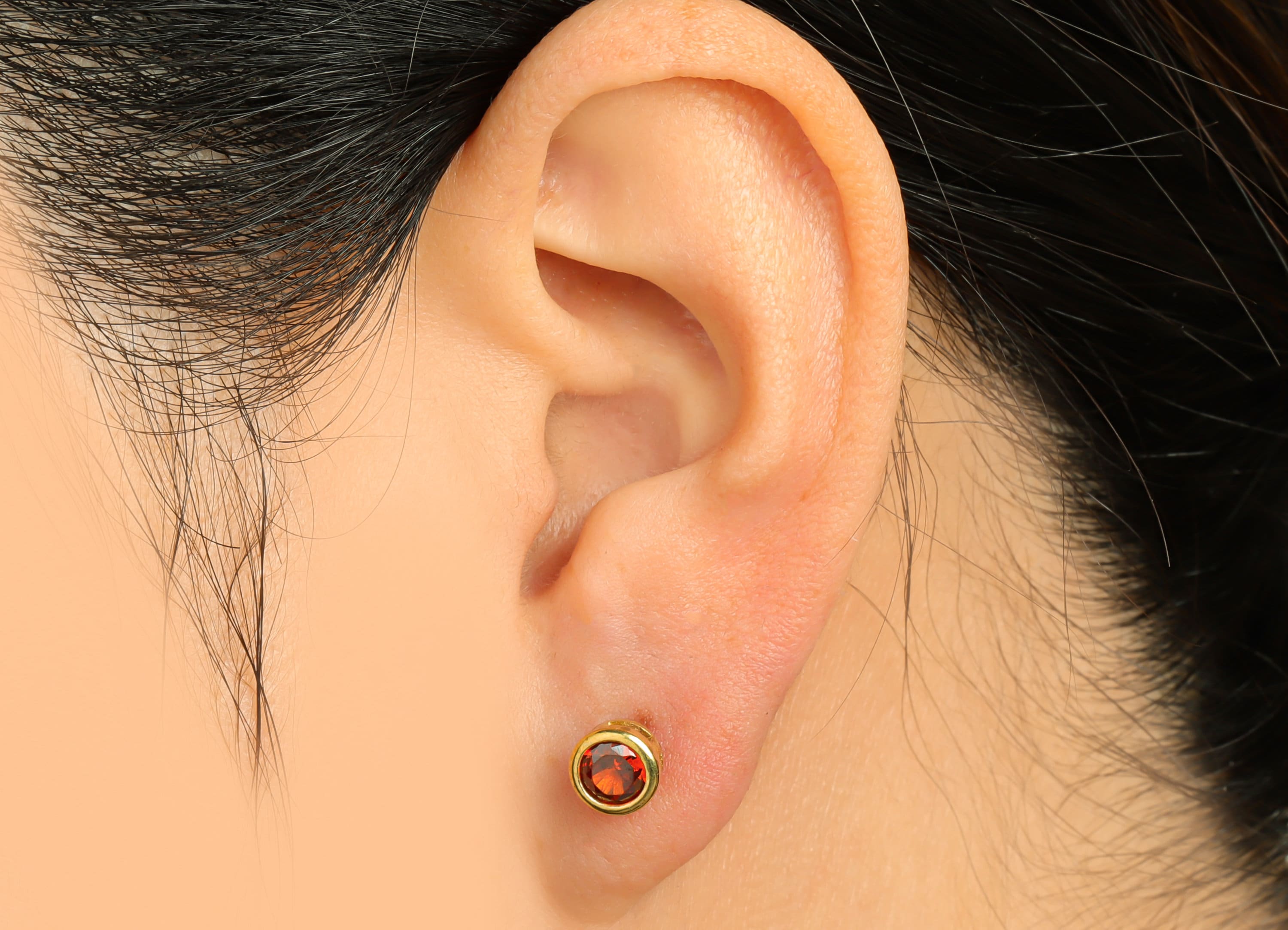 Deep Garnet (CZ-13D) Zircon Earring Stud - Raw Brass Minimalist CZ Earring Post - Cubic Zircon Earring Post - 16.04x6.6x4.4mm - PP9838D - DOMEDBAZAAR