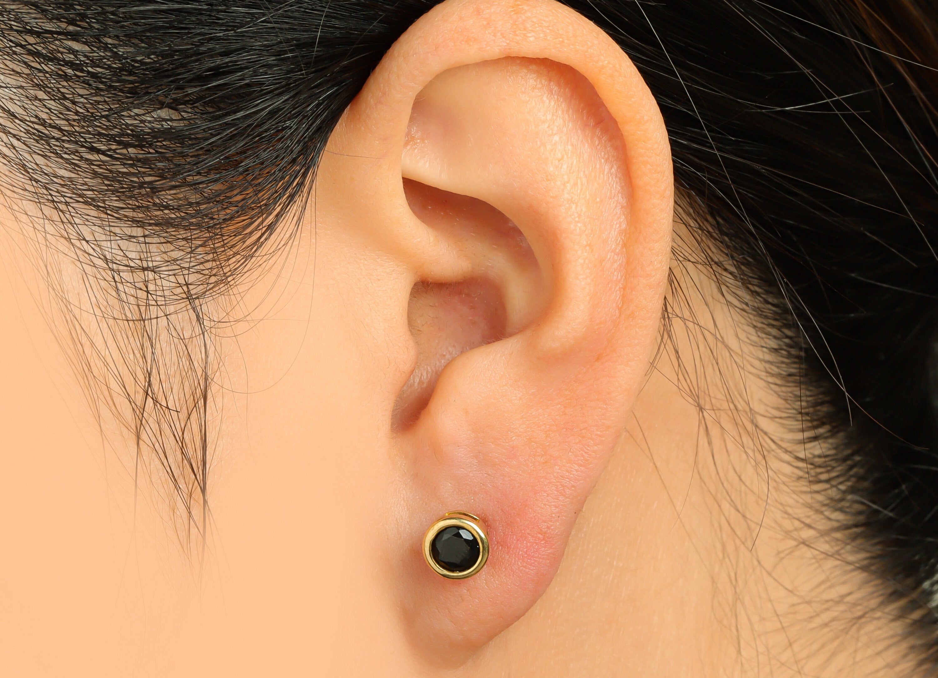 Black (CZ-22) Zircon Earring Stud - Raw Brass Minimalist CZ Earring Post - Cubic Zircon Earring Post - 16.04x6.6x4.4mm - PP9838F - DOMEDBAZAAR