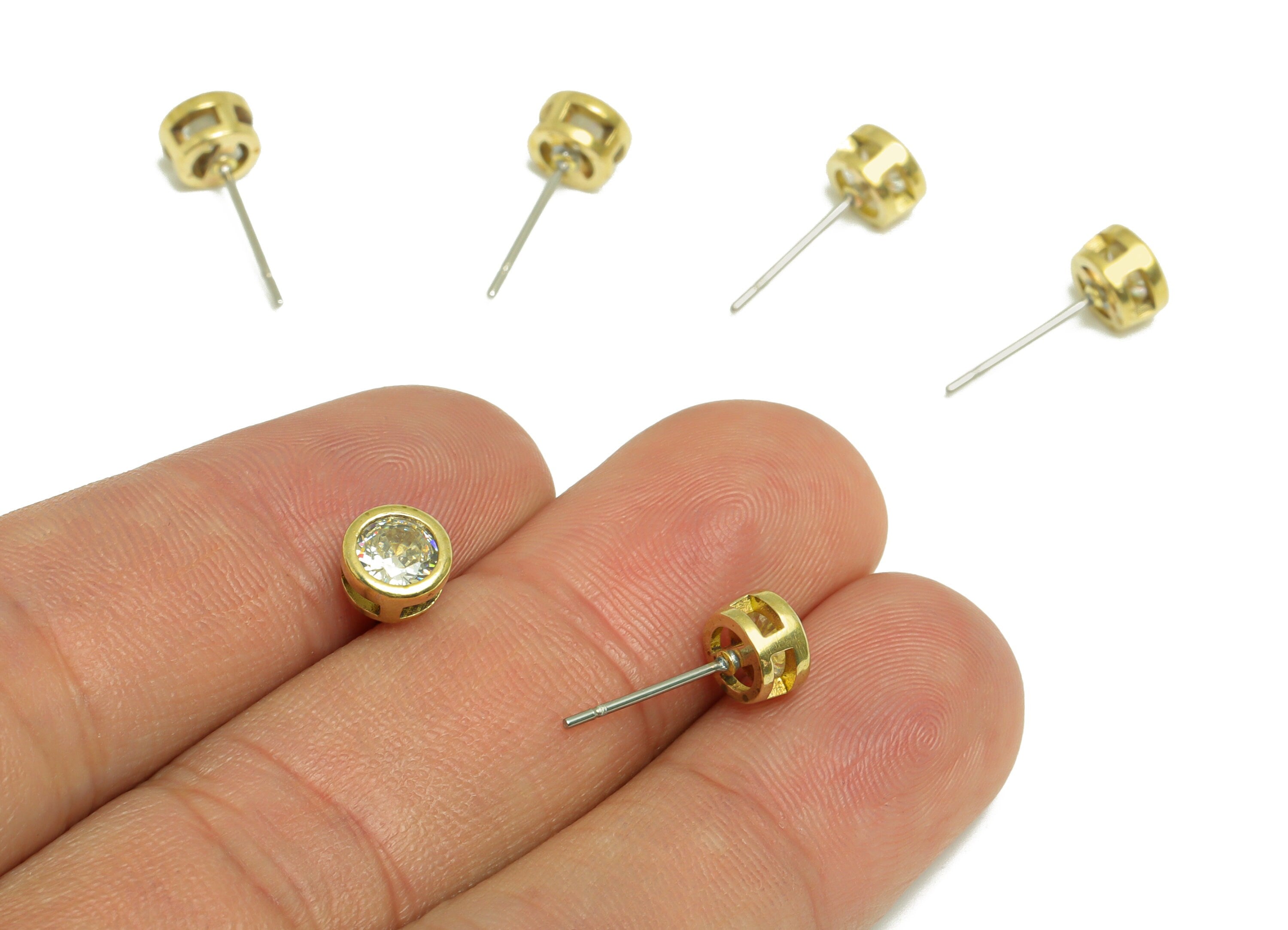 Lemon (CZ-03) Zircon Earring Stud - Raw Brass Minimalist CZ Earring Post - Cubic Zircon Earring Post - 16.04x6.6x4.4mm - PP9838L - DOMEDBAZAAR