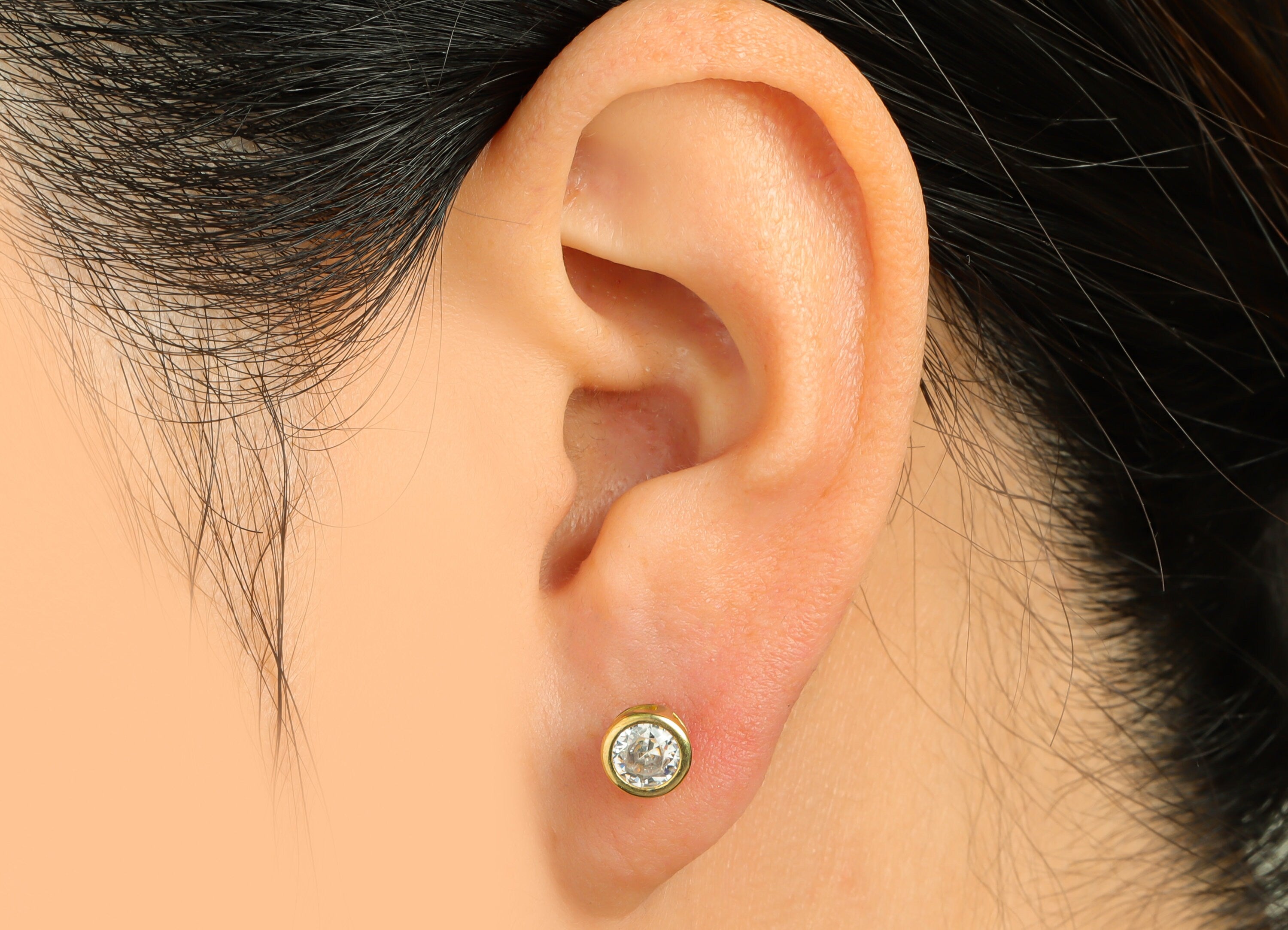 White (cz-21) Zircon Earring Stud - Raw Brass Minimalist CZ Earring Post - Cubic Zircon Earring Post - 16.04x6.6x4.4mm - PP9838M - DOMEDBAZAAR