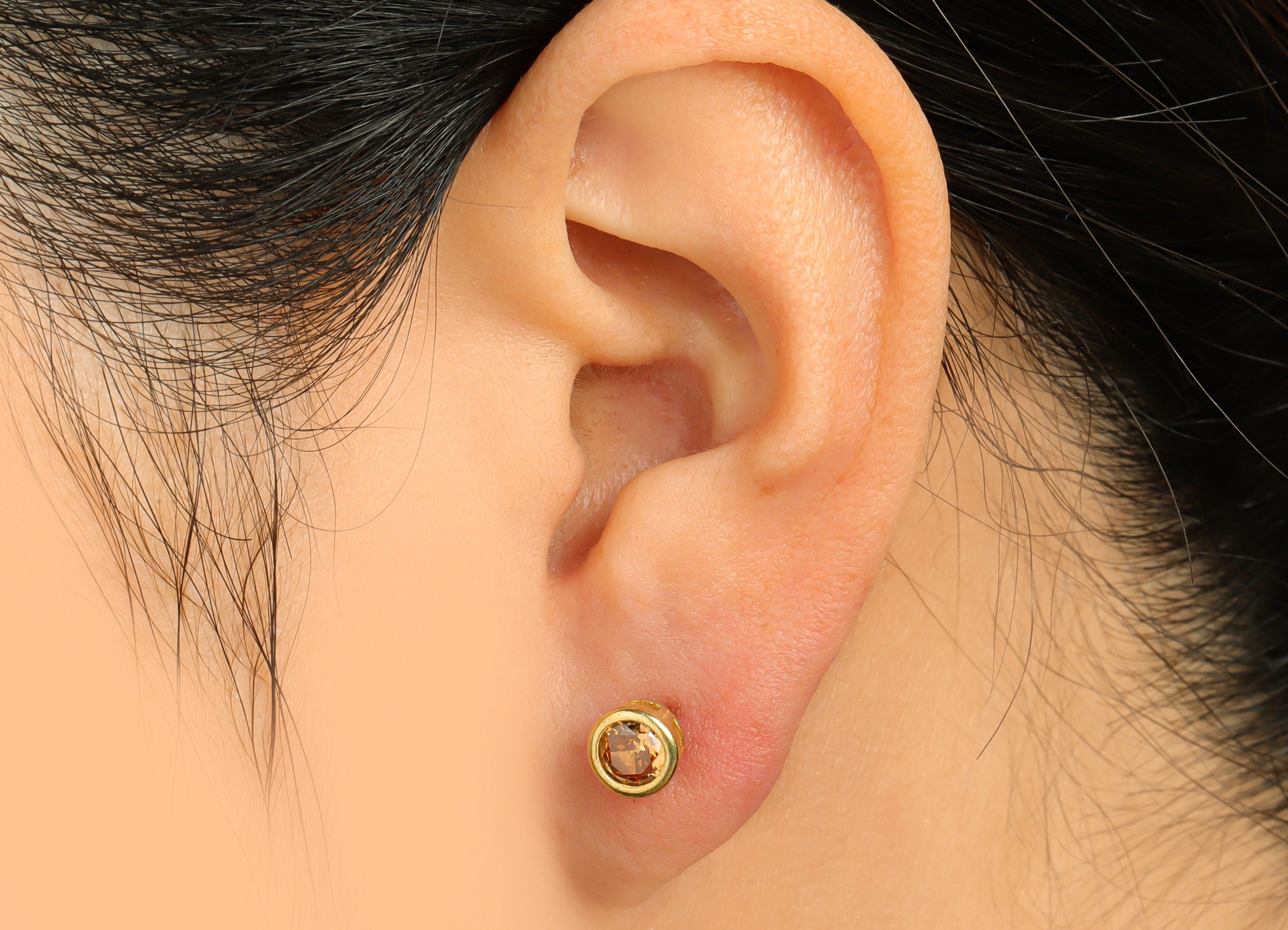 Deep Champagne (CZ-20) Zircon Earring Stud - Raw Brass Minimalist CZ Earring Post - Cubic Zircon Earring Post - 16.04x6.6x4.4mm - PP9838N - DOMEDBAZAAR