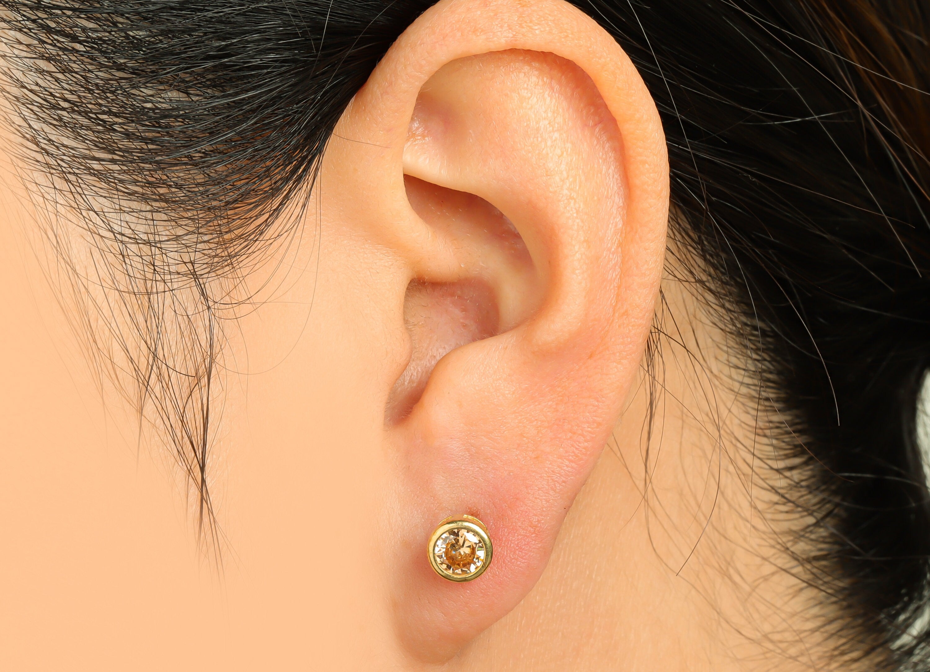 Champagne (CZ-19) Zircon Earring Stud - Raw Brass Minimalist CZ Earring Post - Cubic Zircon Earring Post - 16.04x6.6x4.4mm - PP9838P - DOMEDBAZAAR