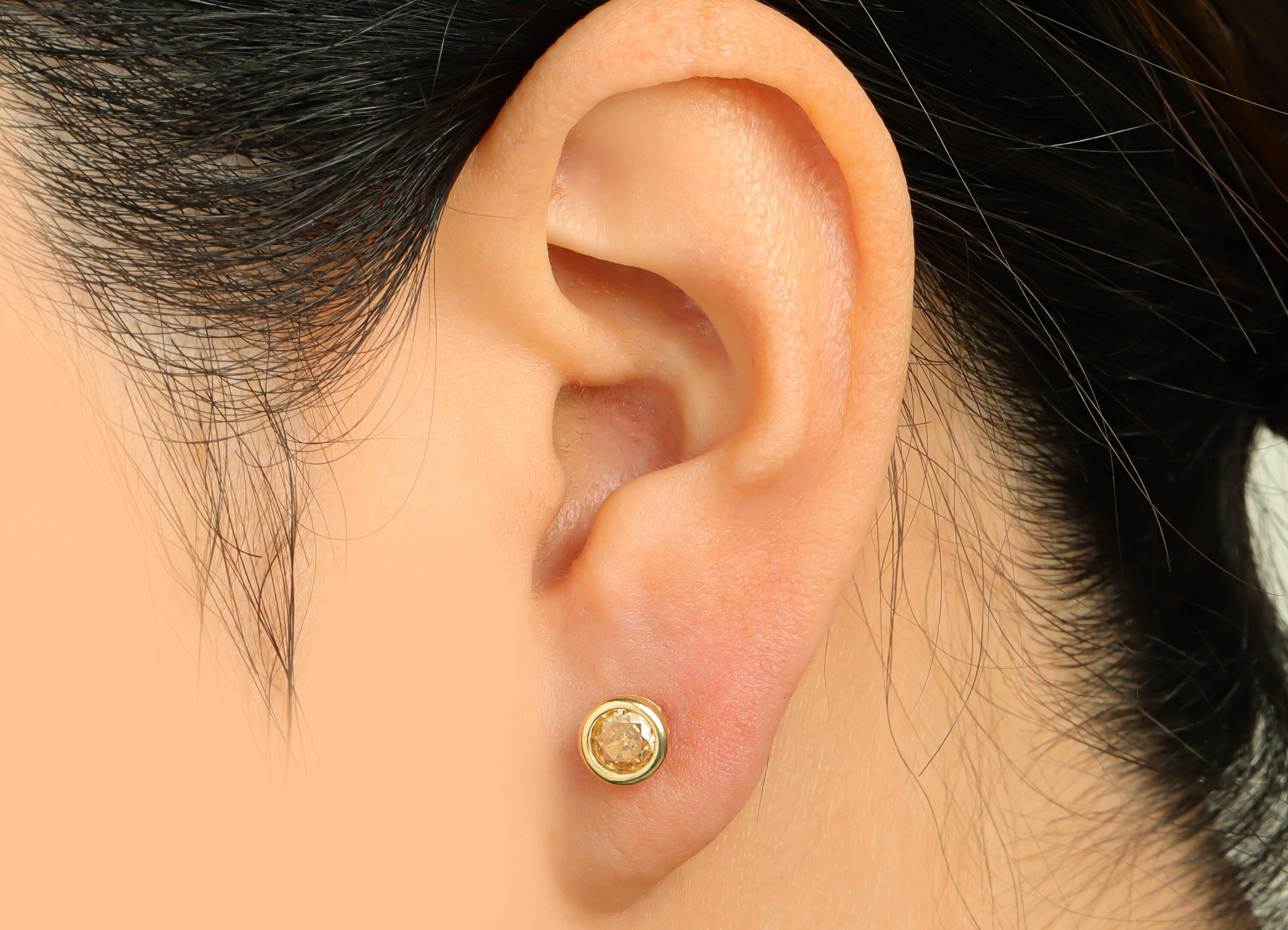 Light Champagne (CZ-19L) Zircon Earring Stud - Raw Brass Minimalist CZ Earring Post - Cubic Zircon Earring Post - 16.04x6.6x4.4mm - PP9838S - DOMEDBAZAAR