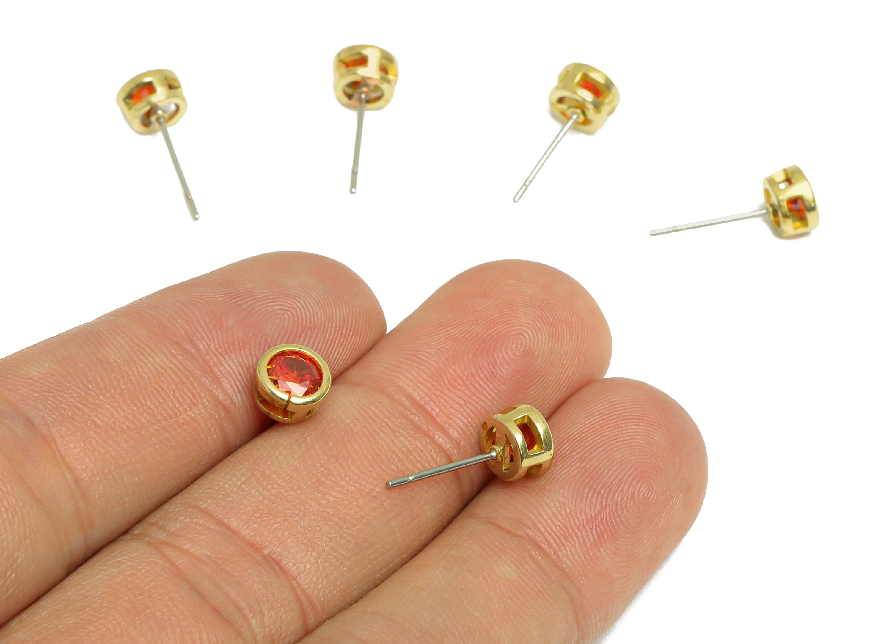 Light Orange (CZ-11L) Zircon Earring Stud - Raw Brass Minimalist CZ Earring Post - Cubic Zircon Earring Post - 16.04x6.6x4.4mm - PP9838T - DOMEDBAZAAR