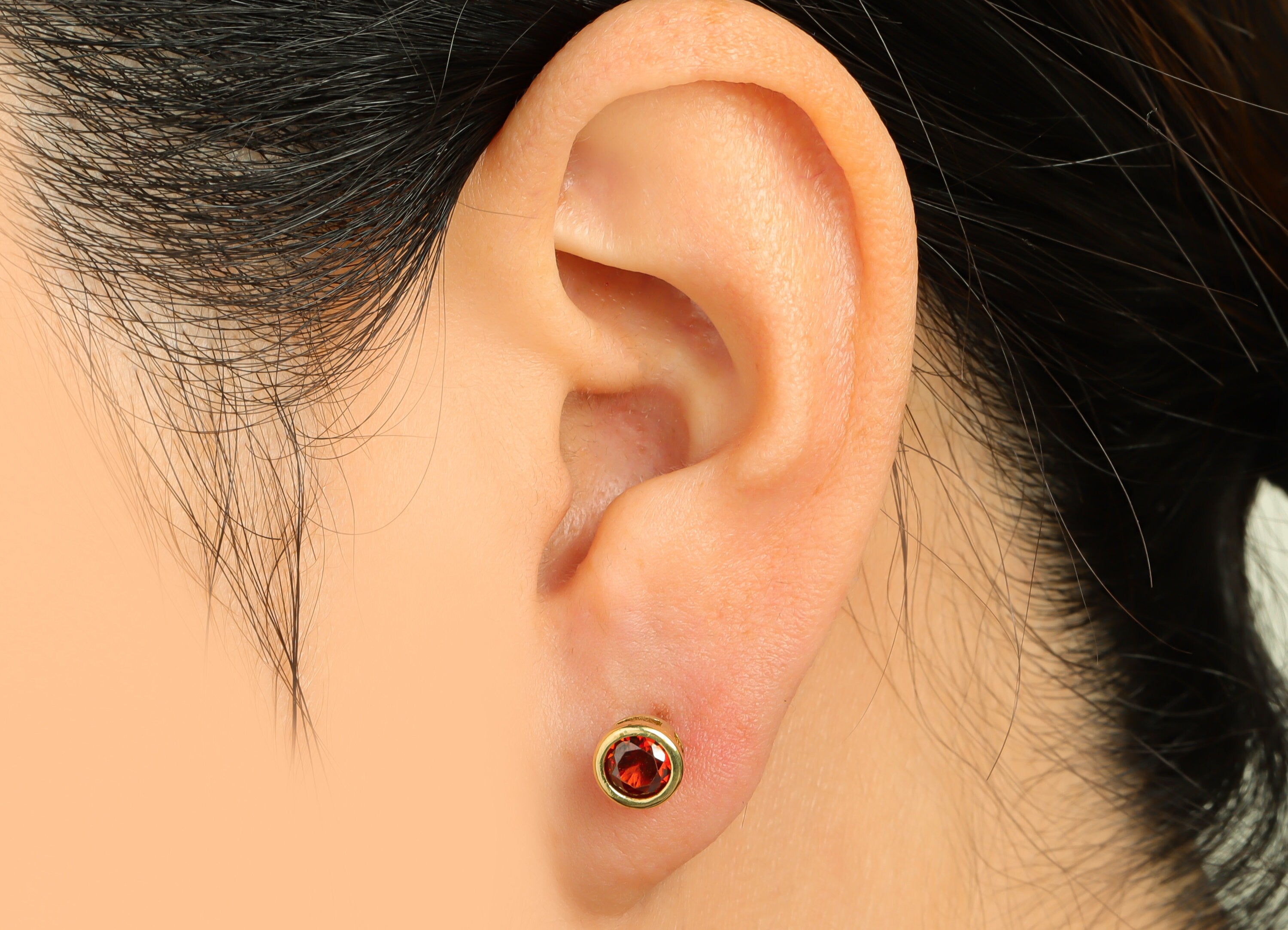 Garnet (CZ-13) Zircon Earring Stud - Raw Brass Minimalist CZ Earring Post - Cubic Zircon Earring Post - 16.04x6.6x4.4mm - PP9838Y - DOMEDBAZAAR