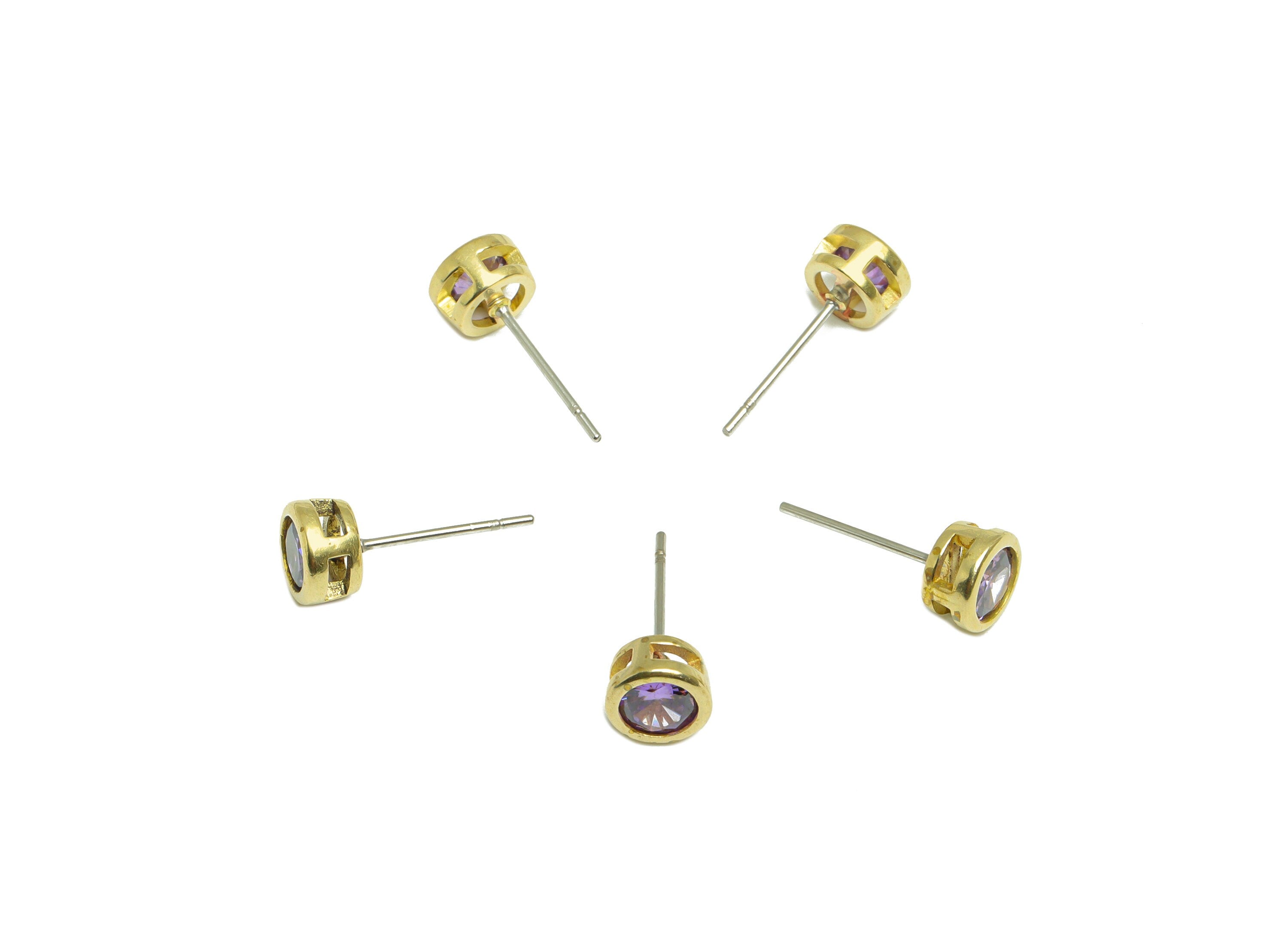 Amethyst (CZ-09) Zircon Earring Stud - Raw Brass Minimalist CZ Earring Post - Cubic Zircon Earring Post - 16.04x6.6x4.4mm - PP9838Z - DOMEDBAZAAR